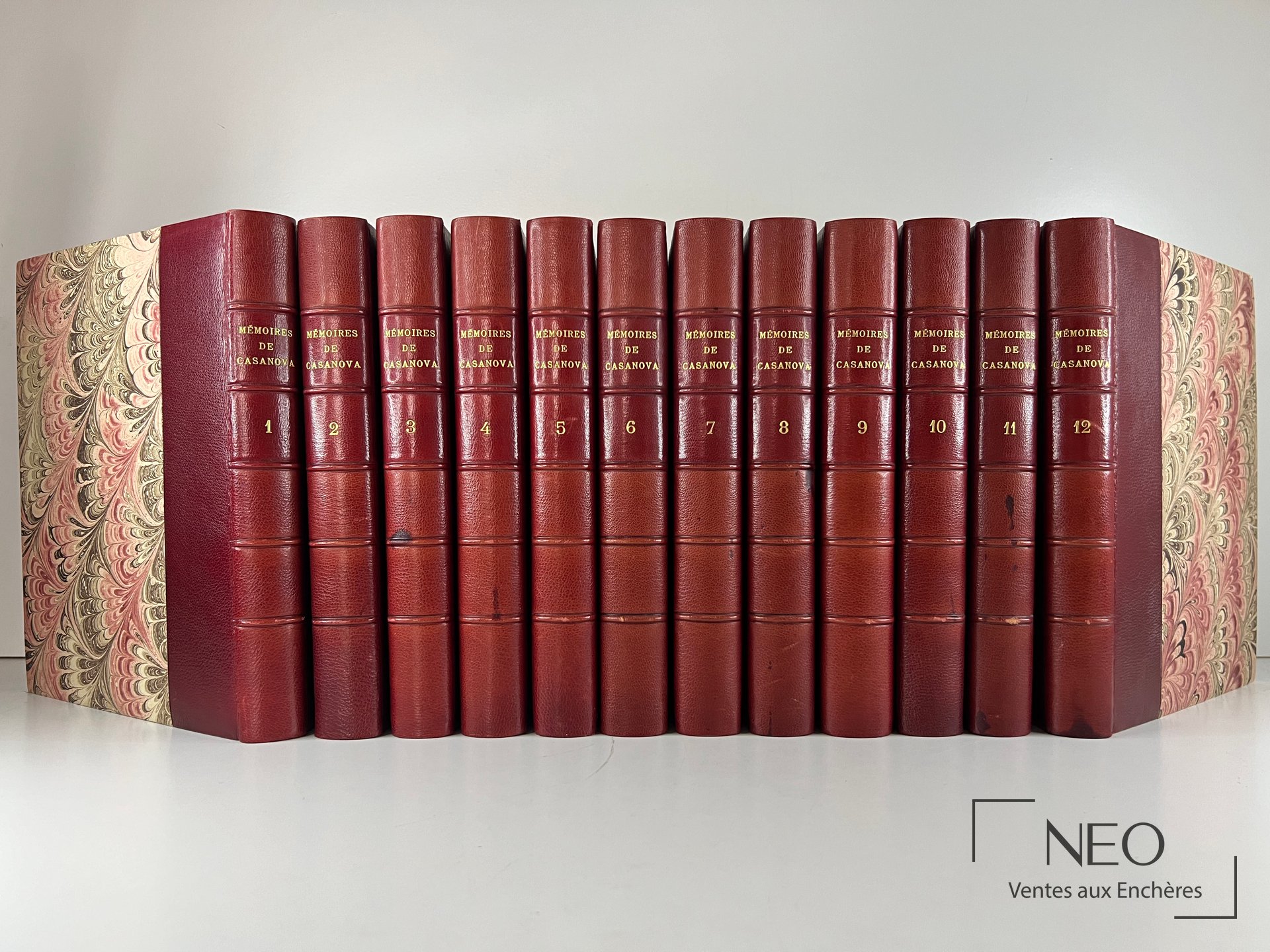 Douze volumes reliés en demi maroquin rouge