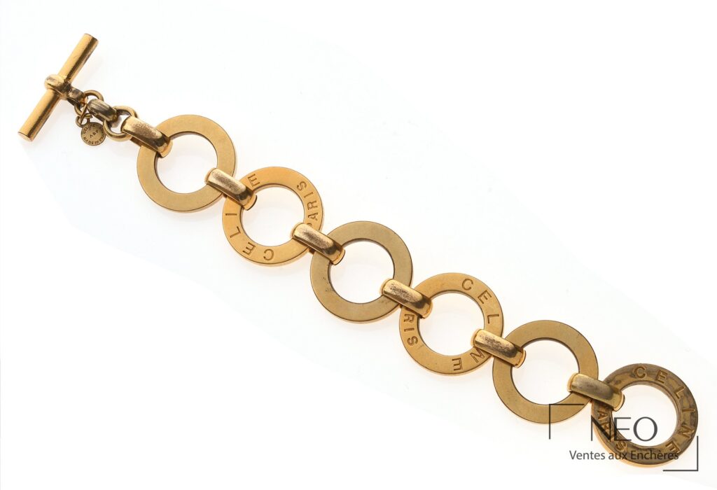 Bracelet CELINE en métal doré à mailles rondes