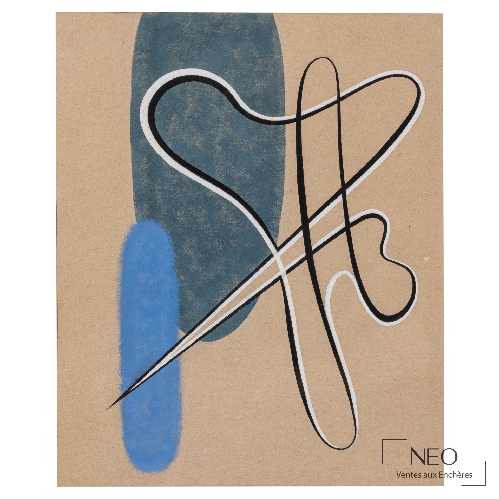 Composition abstraite bleue et noire sur papier