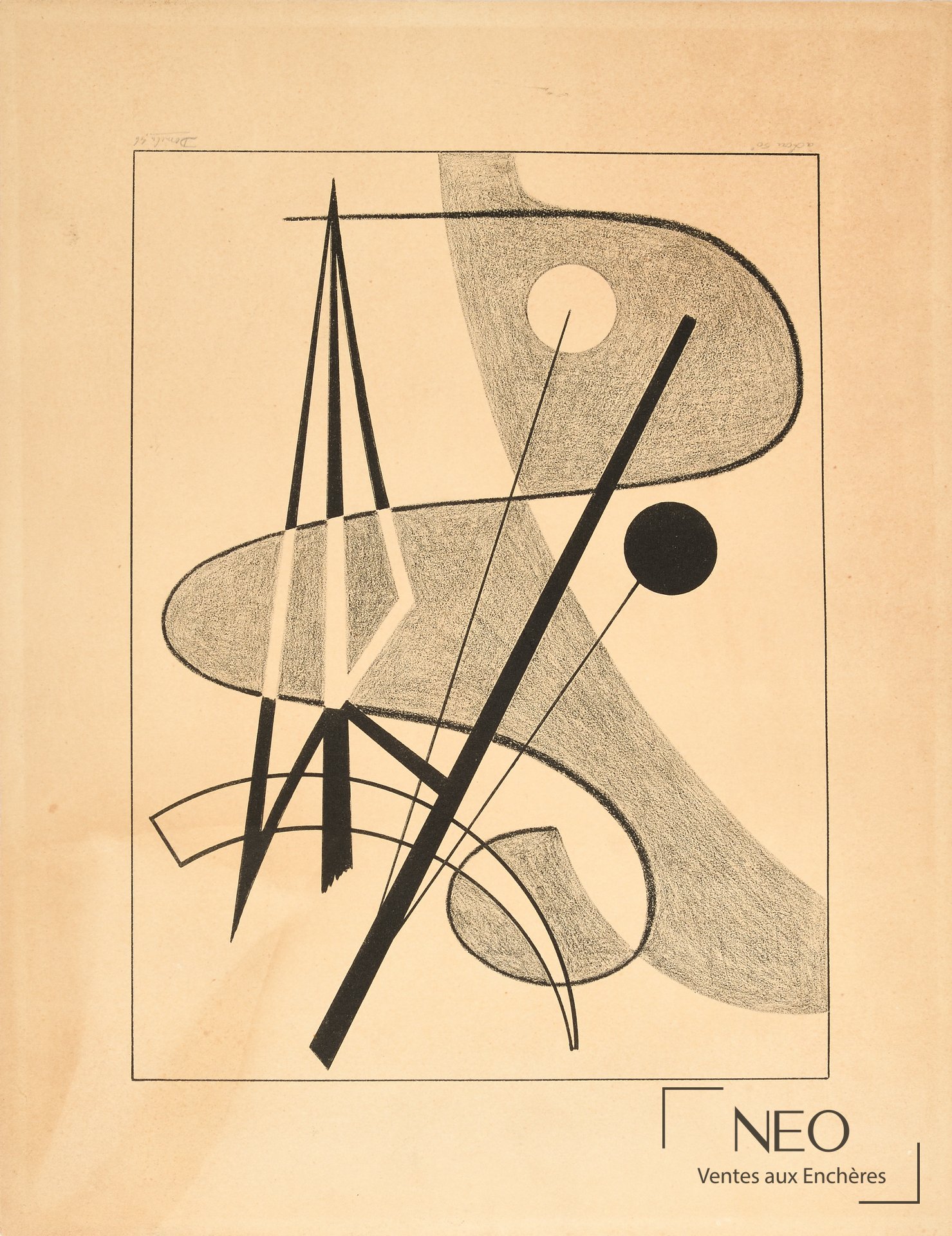 Composition abstraite de César Domela en lithographie sur papier