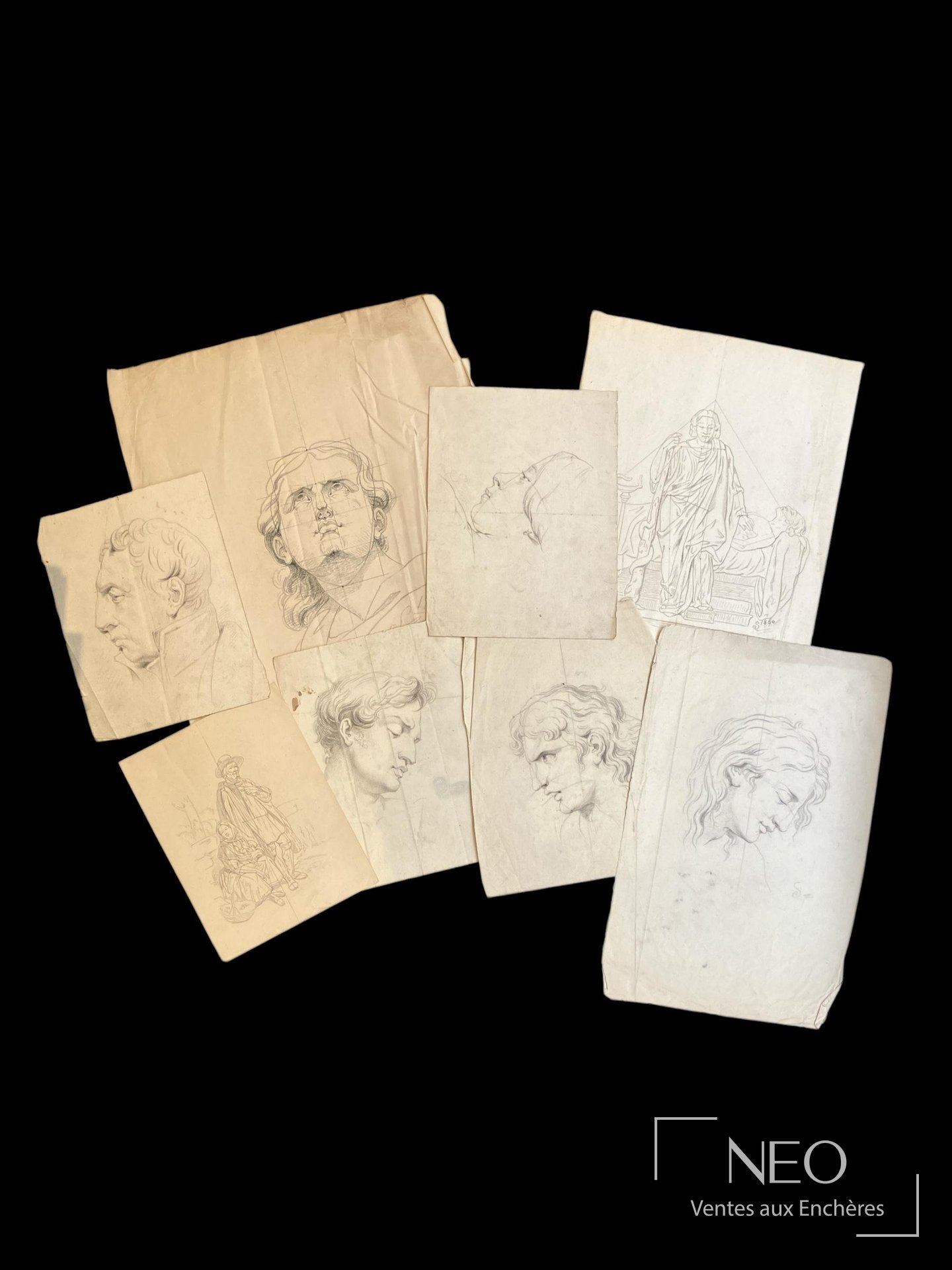 Ch. Leroux, lot d’environ 83 dessins dont 2 calques, années 1850