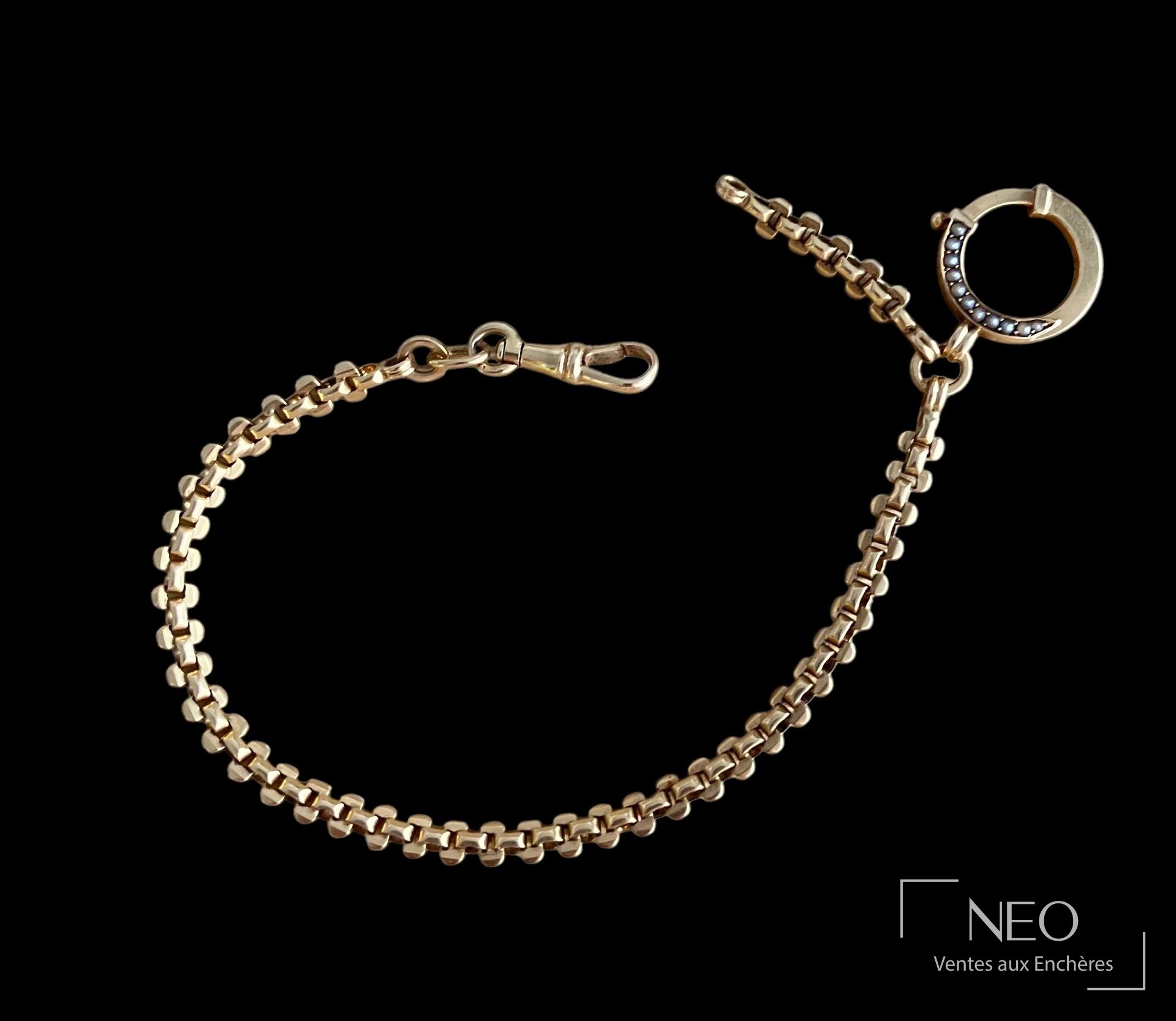 Chaîne giletière en or jaune 18 carats à maille forçat fantaisie
