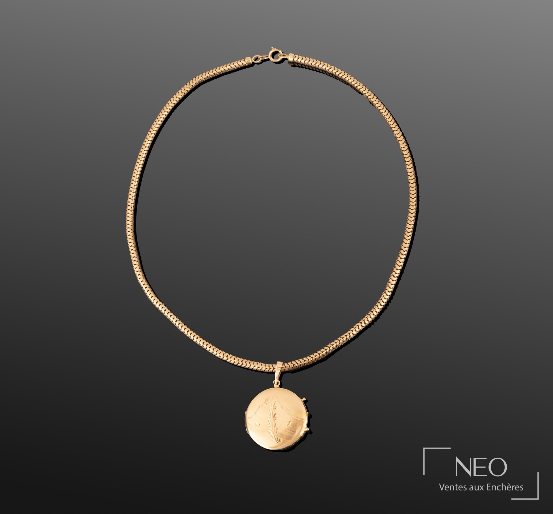 Chaîne tubogaz en or jaune 18K, pendentif porte-photo gravé