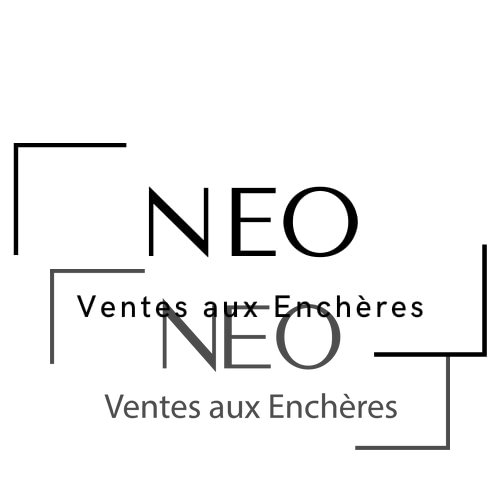 Logo NEO Ventes aux Enchères en noir et gris sur fond blanc