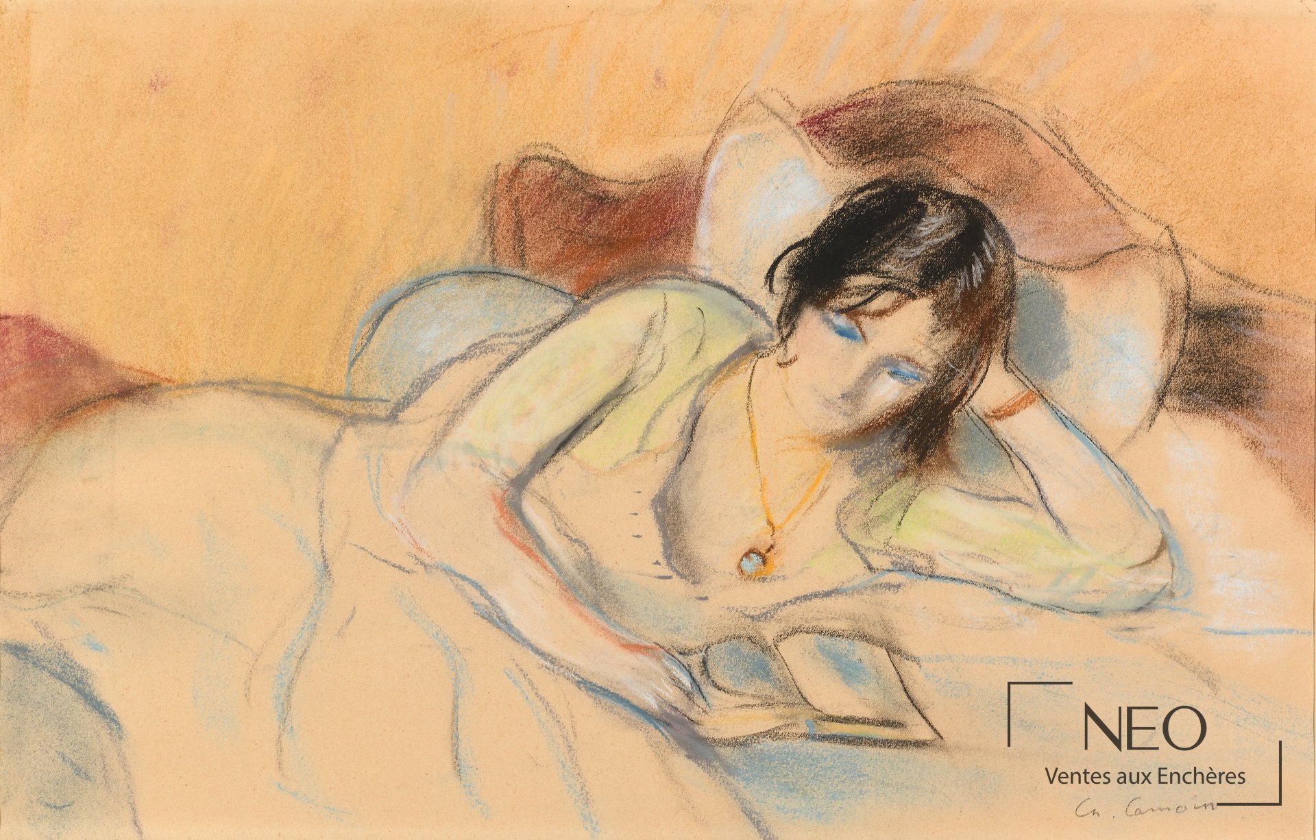 Pastel de Charles Camoin représentant une femme allongée lisant