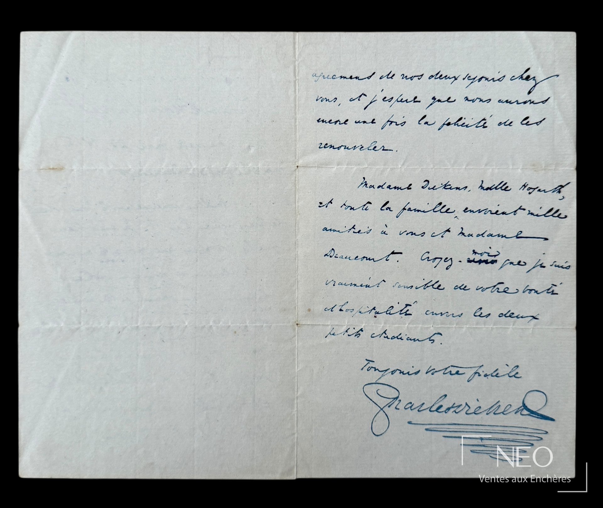 Lettre autographe signée de Charles Dickens sur feuille pliée