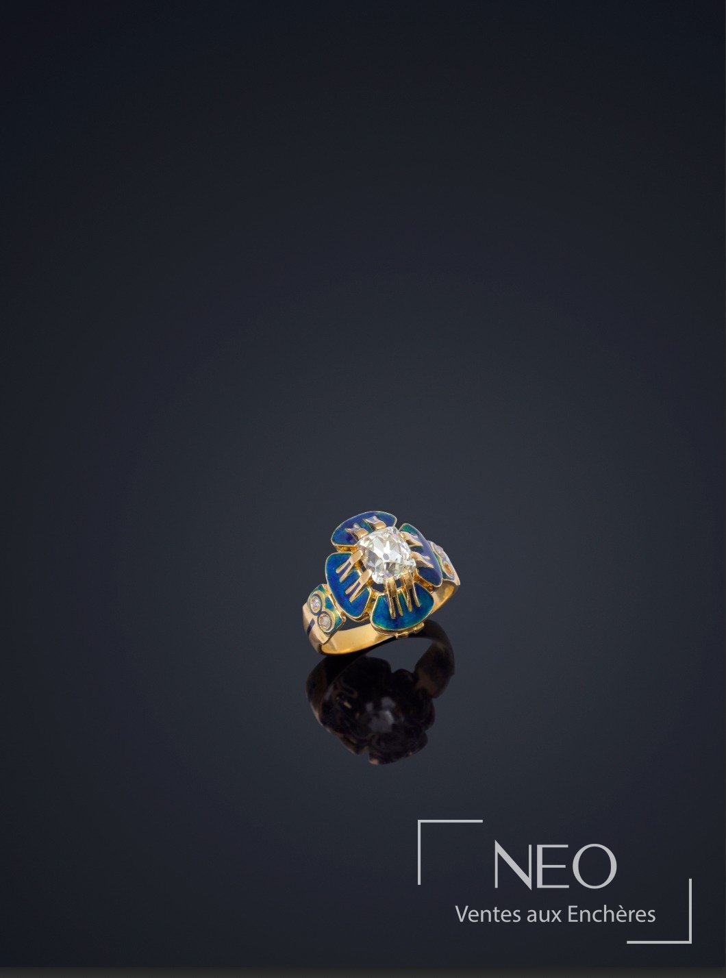Charles Rivaud, bague Pensée en or jaune 18 carats, diamant ancien