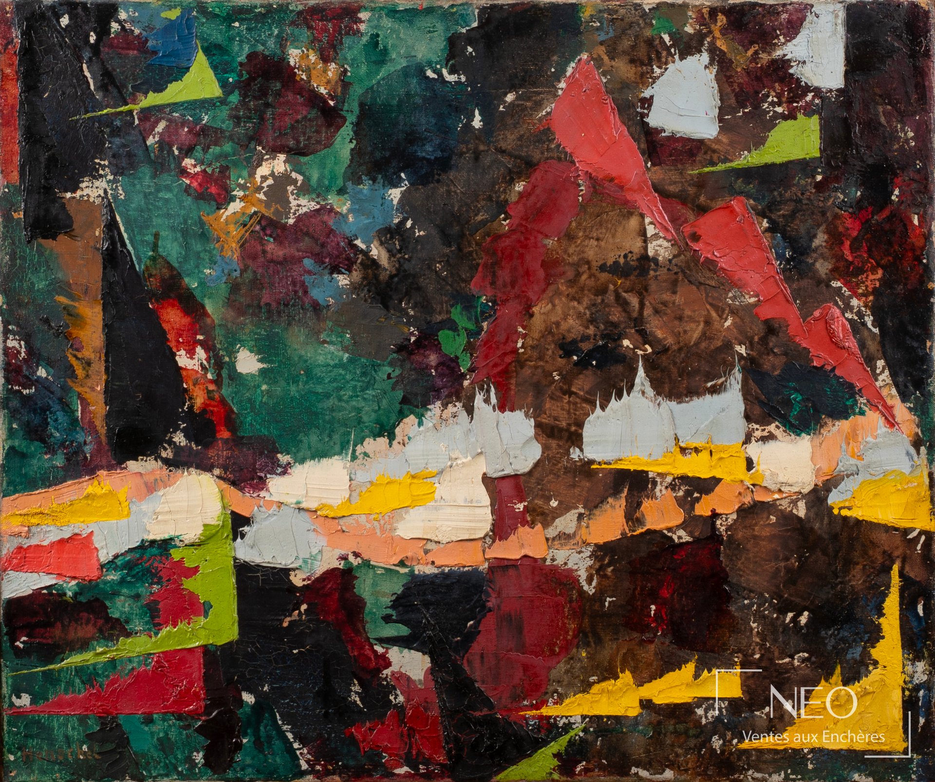 Huile sur toile abstraite aux couleurs vives et contrastées
