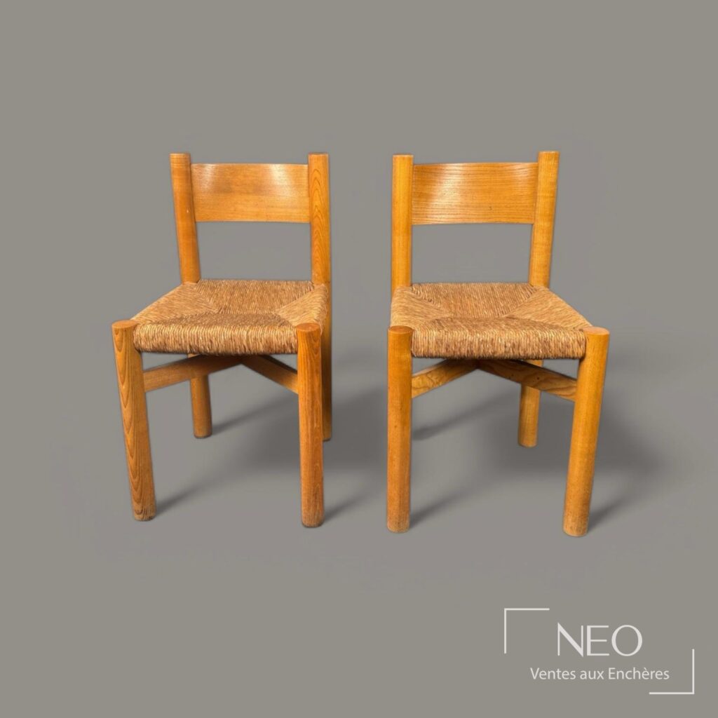 Paire de chaises Méribel en frêne et paille tressée
