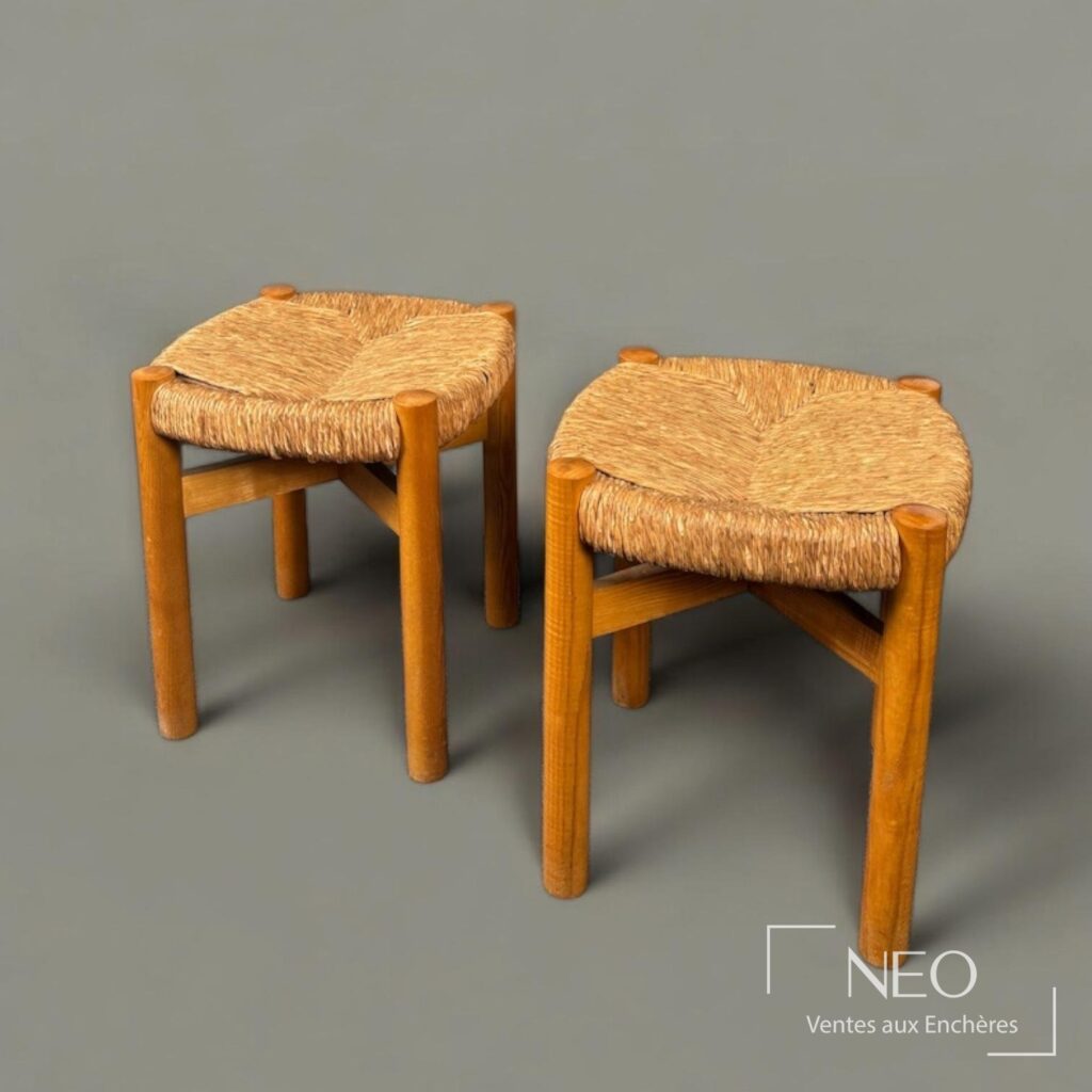 Paire de tabourets Méribel en frêne et paille