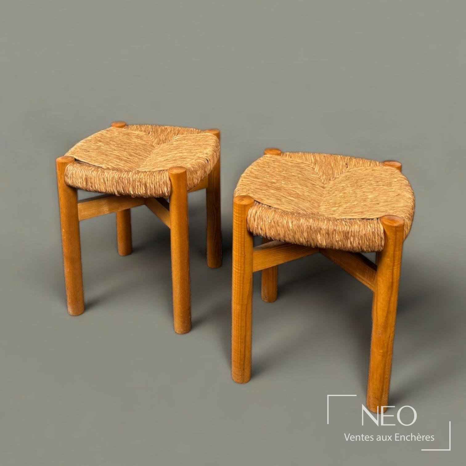 Paire de tabourets Méribel en frêne et paille