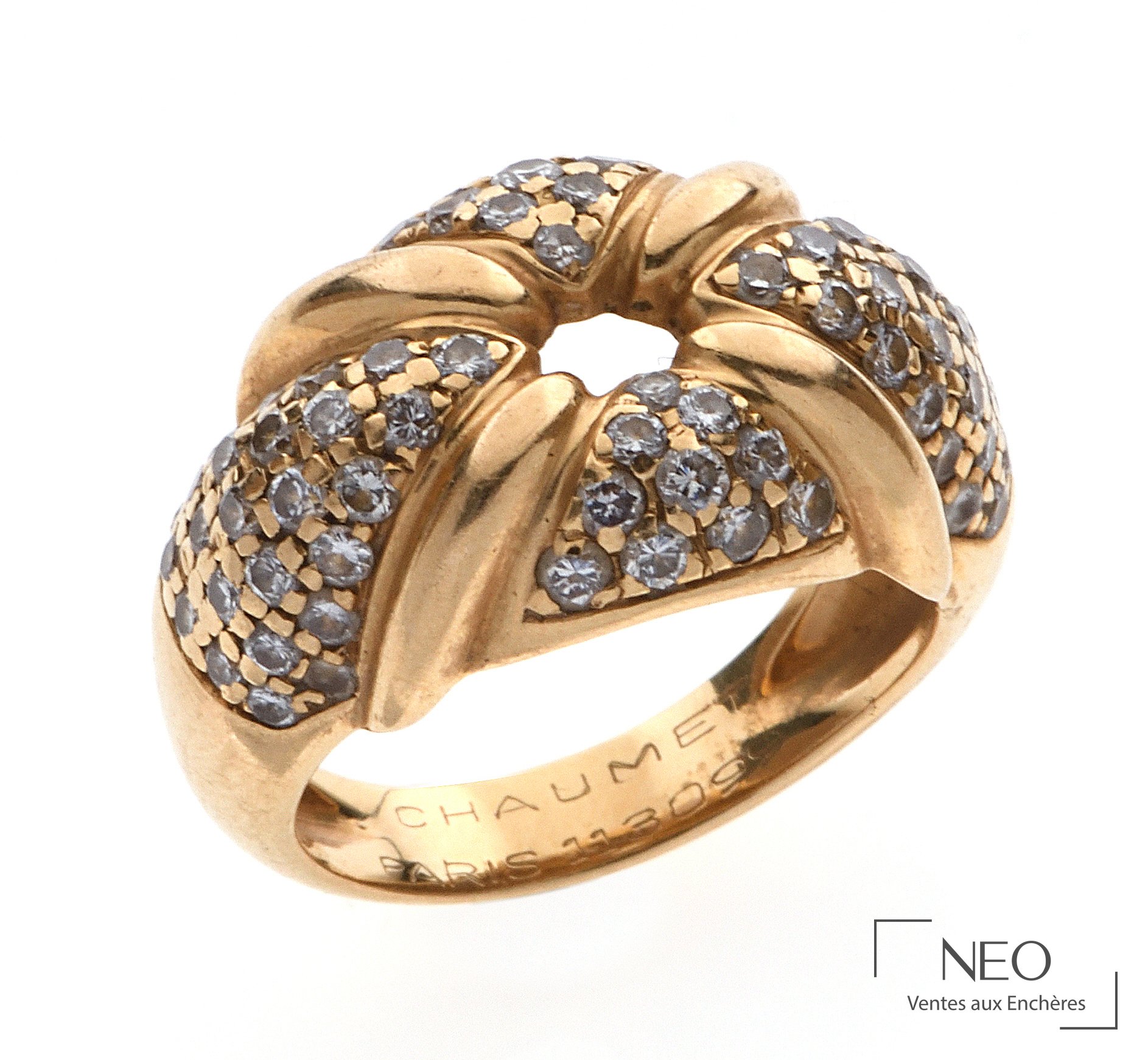 Chaumet bague ajourée en or jaune 18 carats pavée de diamants