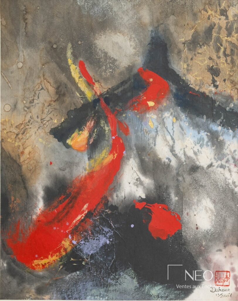 Composition abstraite de Chen Dehong aux larges touches rouges
