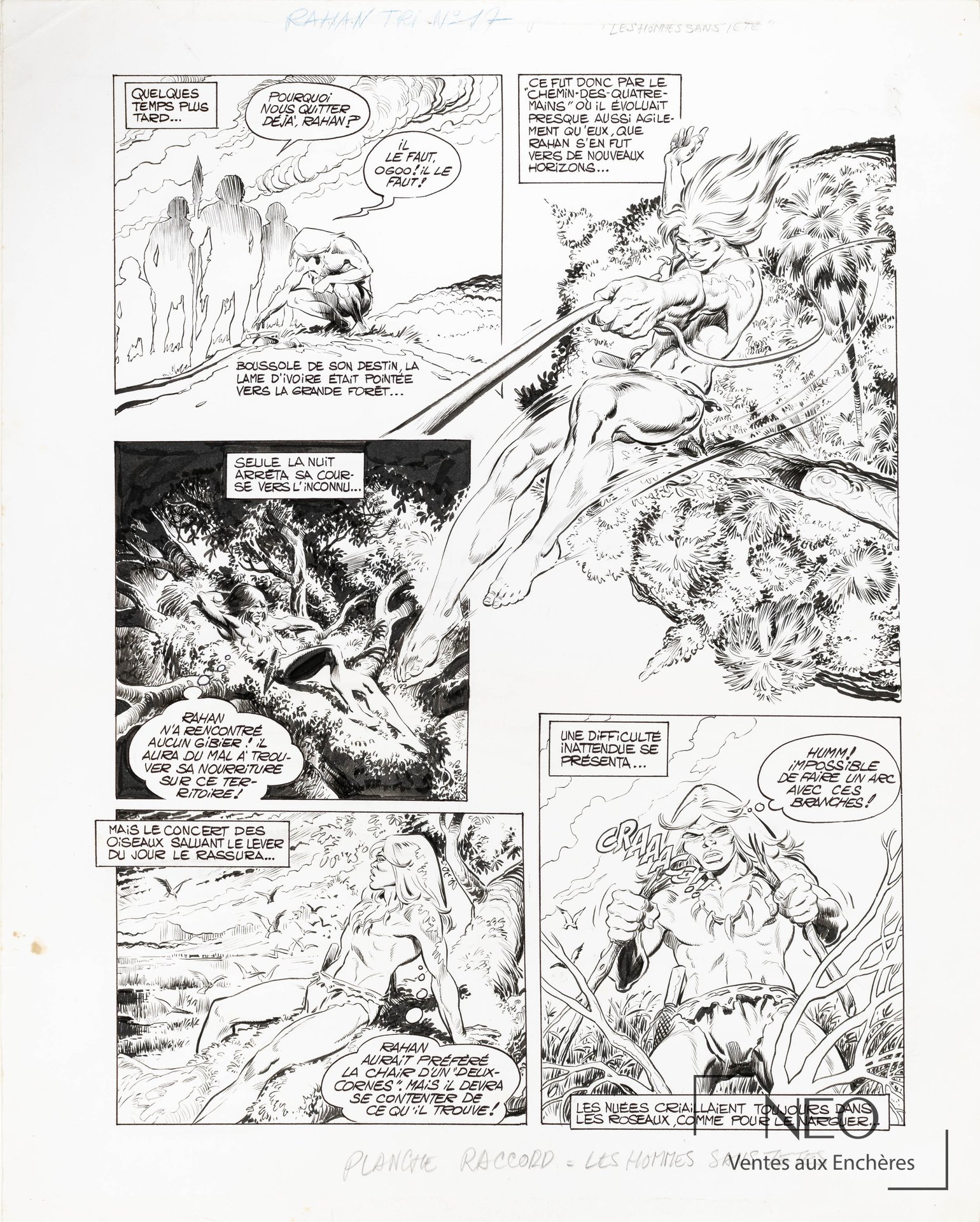 Planche de bande dessinée Rahan avec plusieurs cases en noir et blanc
