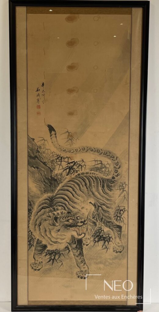 Tigre chinois à l’encre et au lavis sur papier