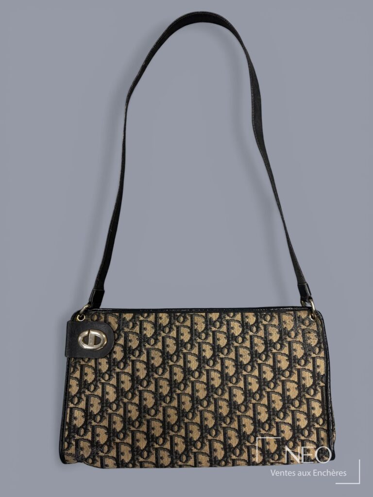 Sac bandoulière Christian Dior en toile oblique bleu marine avec bandoulière longue