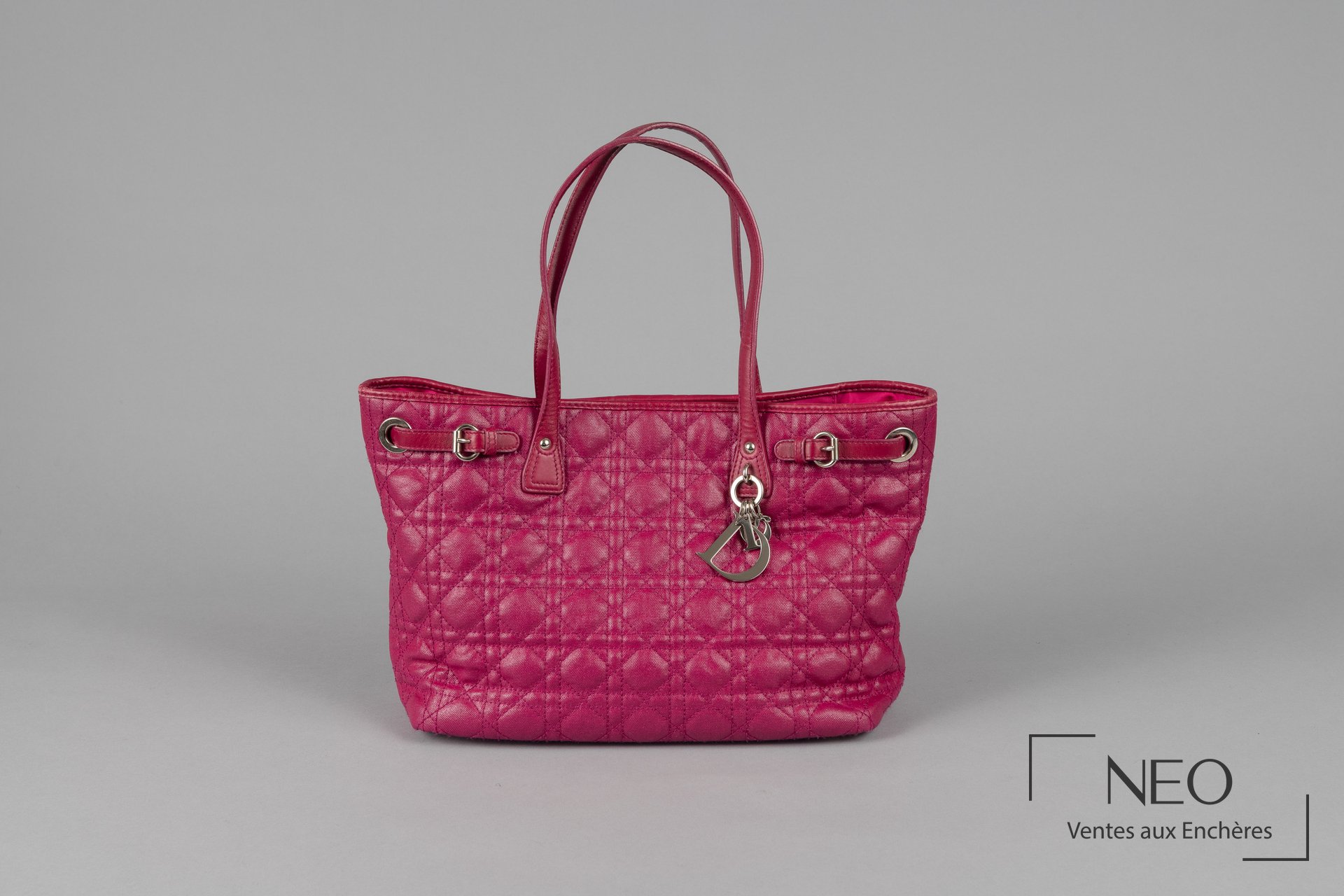 Christian Dior sac cabas Panarea en toile enduite et cuir rose fuchsia