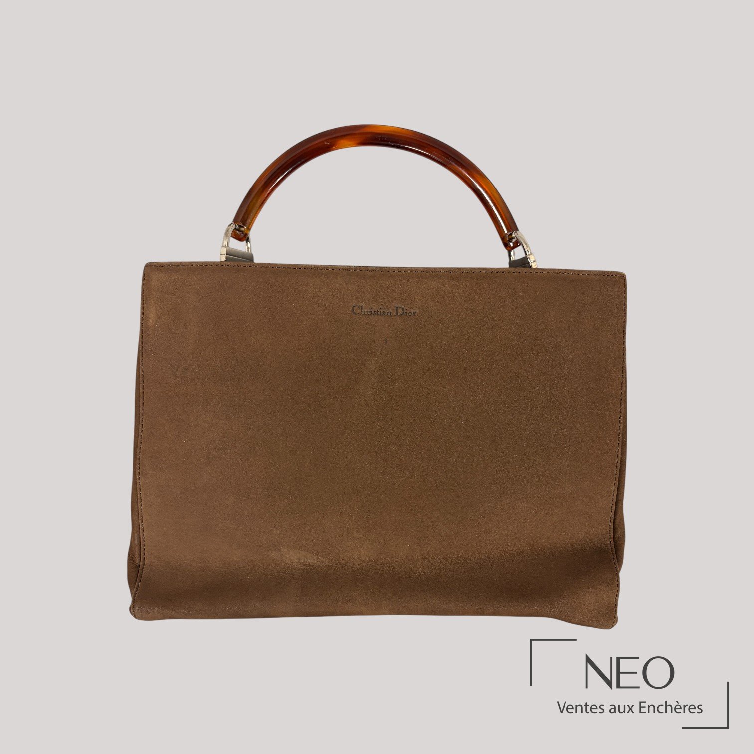 Christian Dior sac en daim marron chocolat à anse en résine orangée