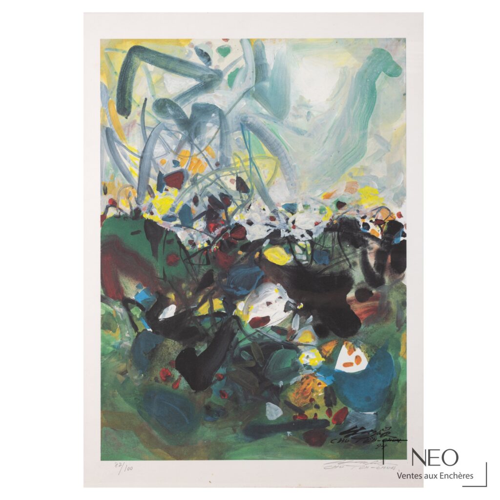 Lithographie abstraite de Chu Teh-Chun aux couleurs vives