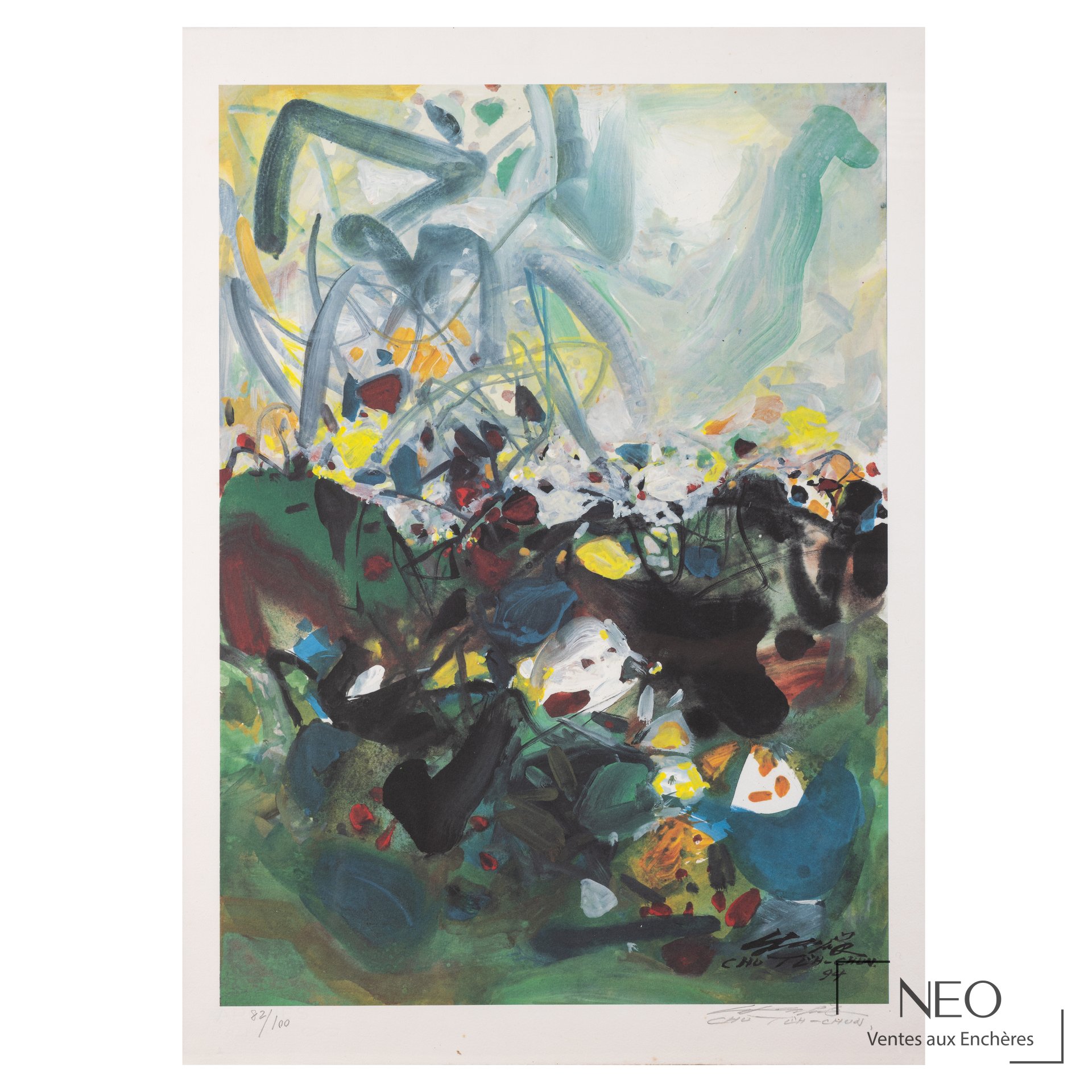 Lithographie abstraite de Chu Teh-Chun aux couleurs vives