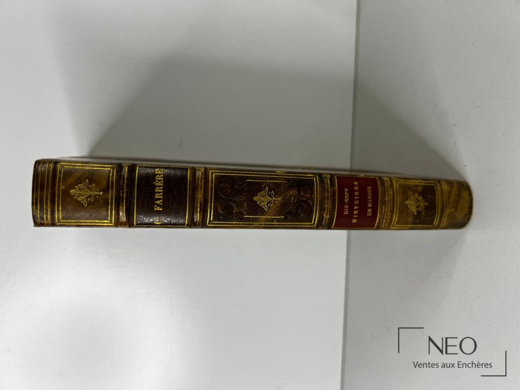 Dos de livre ancien en demi basane à coins