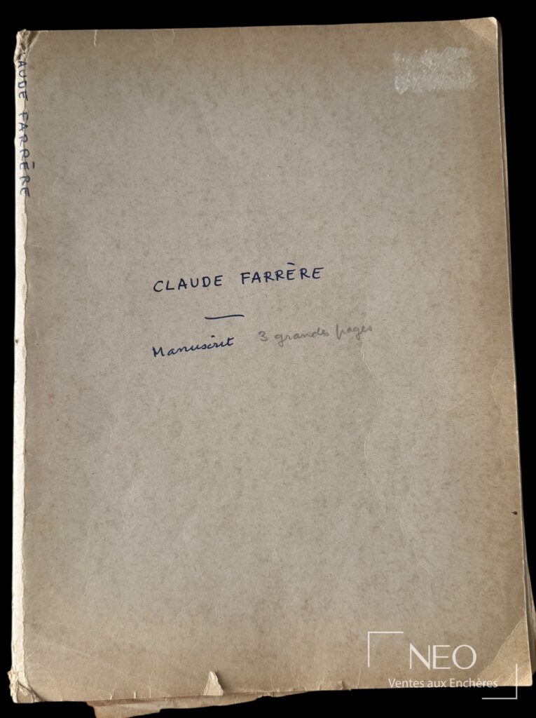 Chemise cartonnée manuscrite portant l'inscription Claude Farrère et la mention manuscrit