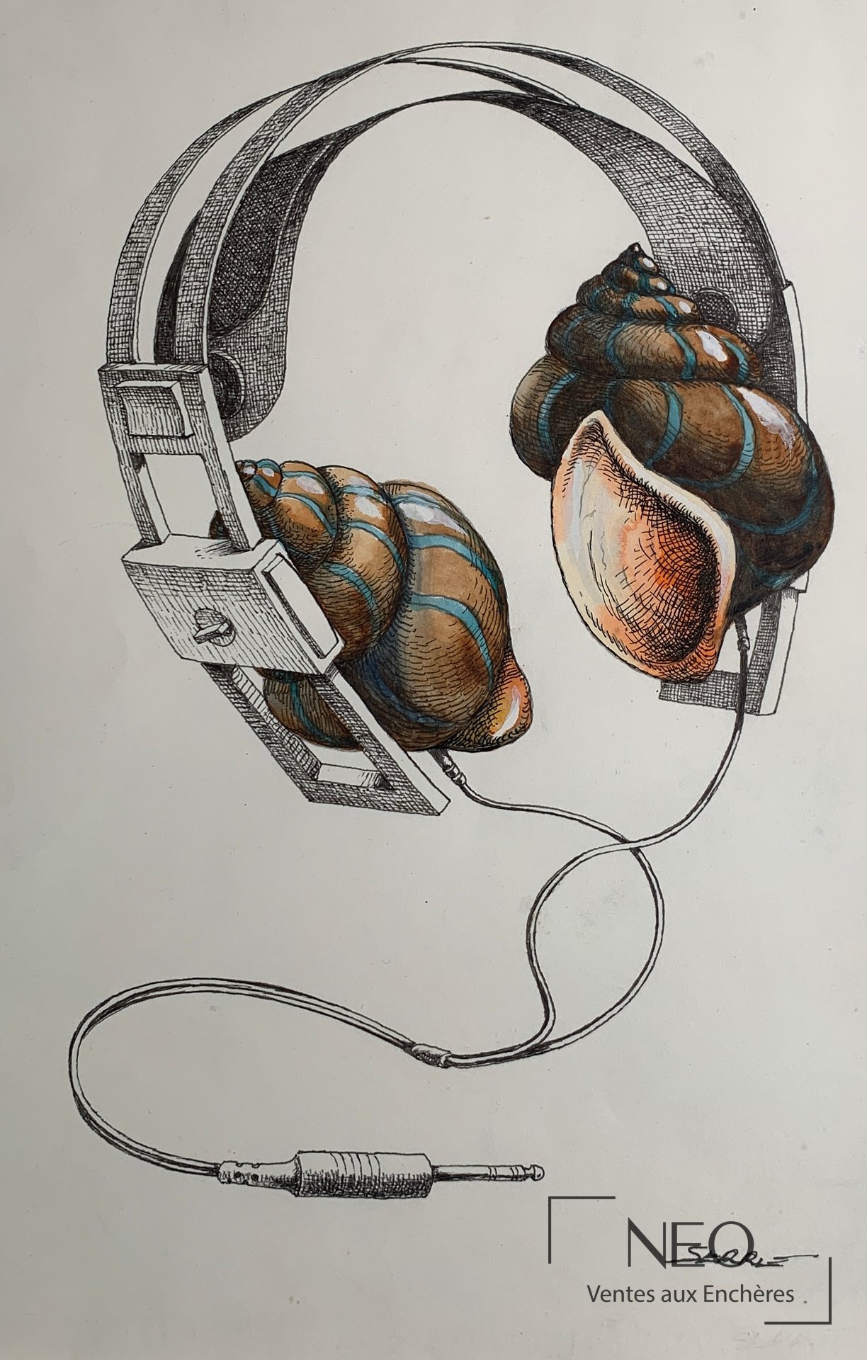 Claude Serre Illustration pour affiche, encre de Chine et aquarelle