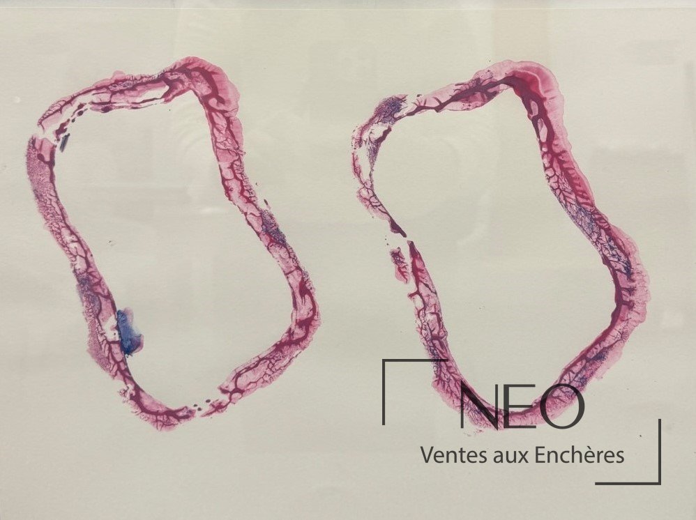 Composition abstraite aux tampons roses sur fond clair