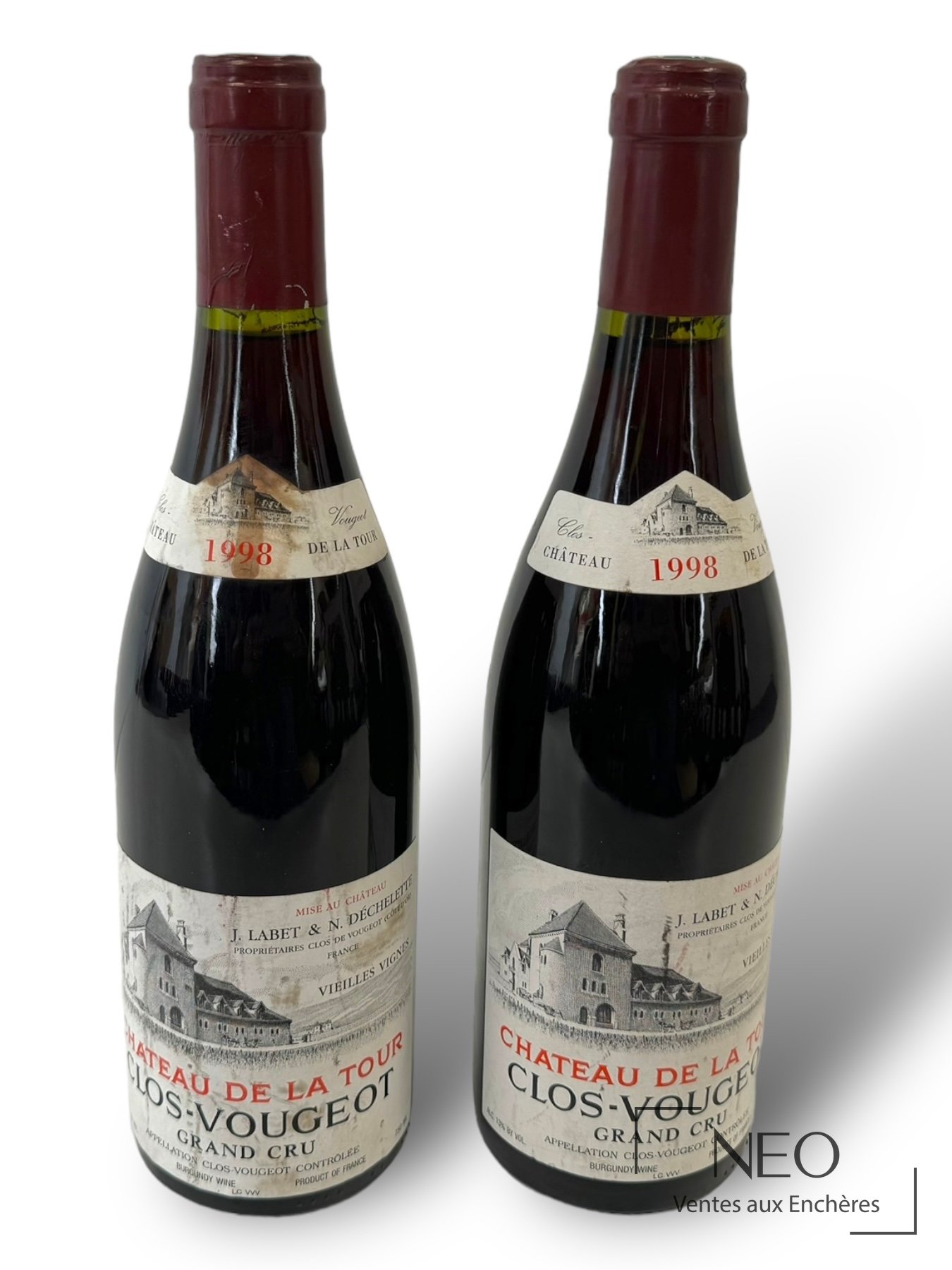 2 bouteilles Clos Vougeot Grand Cru Château de la Tour 1998