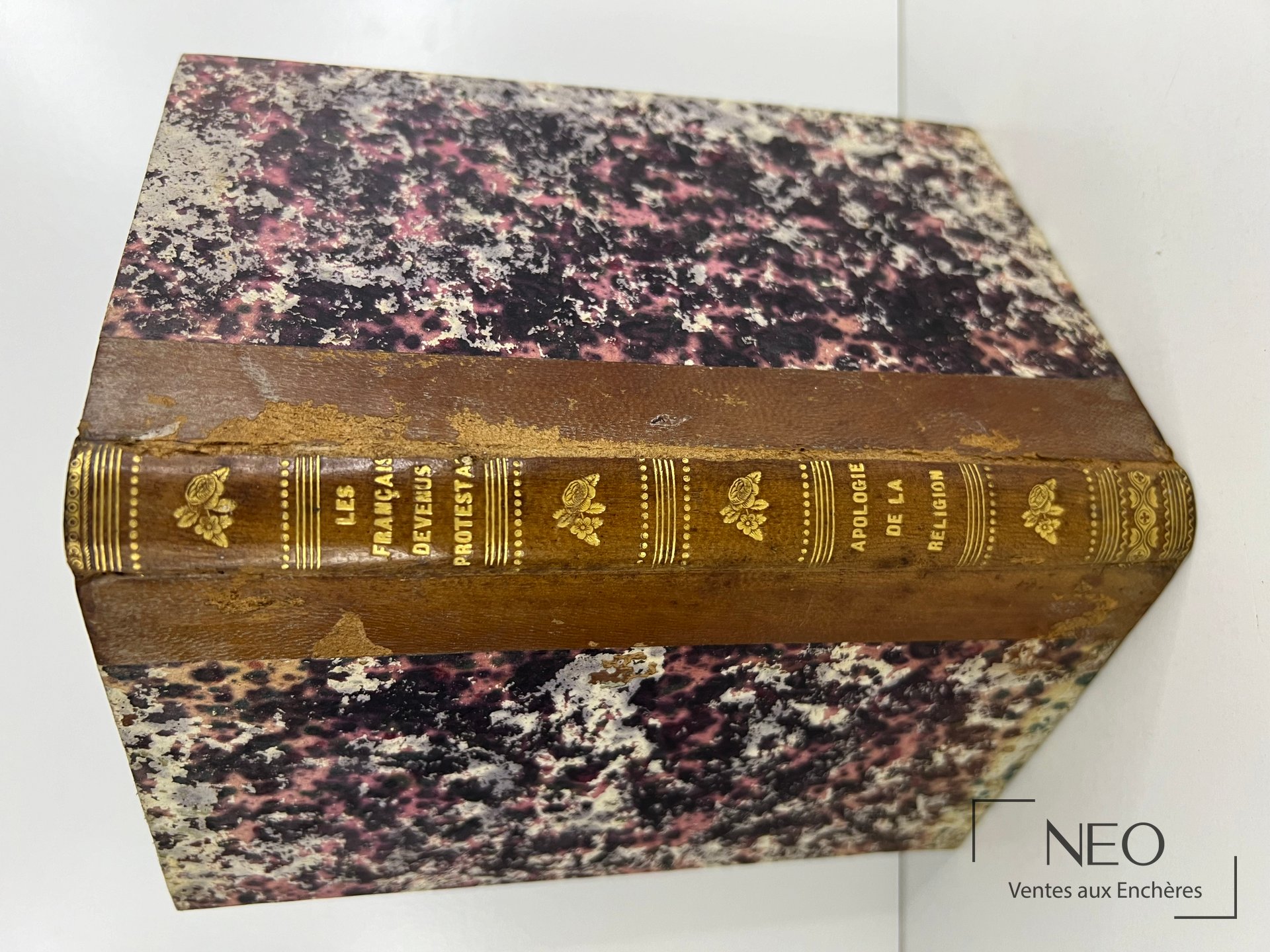 Dos en demi chagrin à nerfs orné de fleurons dorés