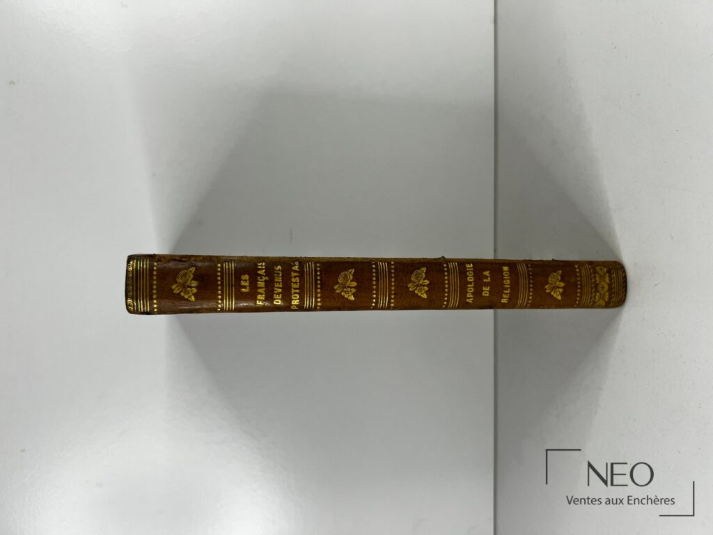 Dos en demi chagrin brun avec nerfs et motifs dorés