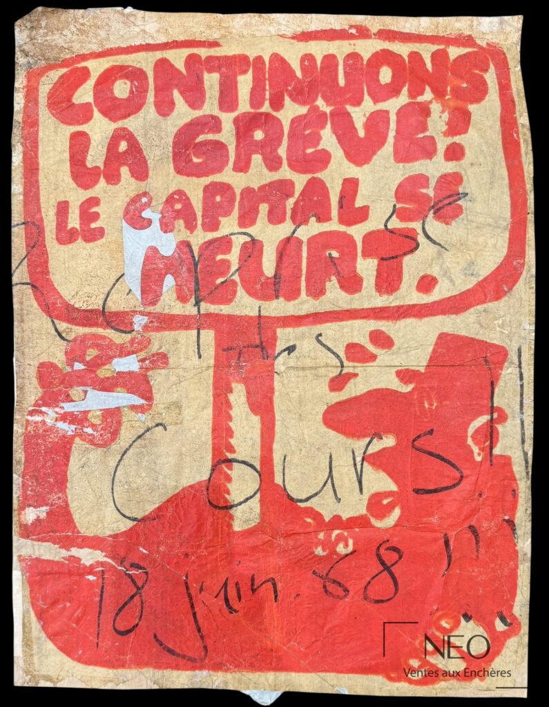 Composition en couleurs avec slogan rouge sur papier ancien
