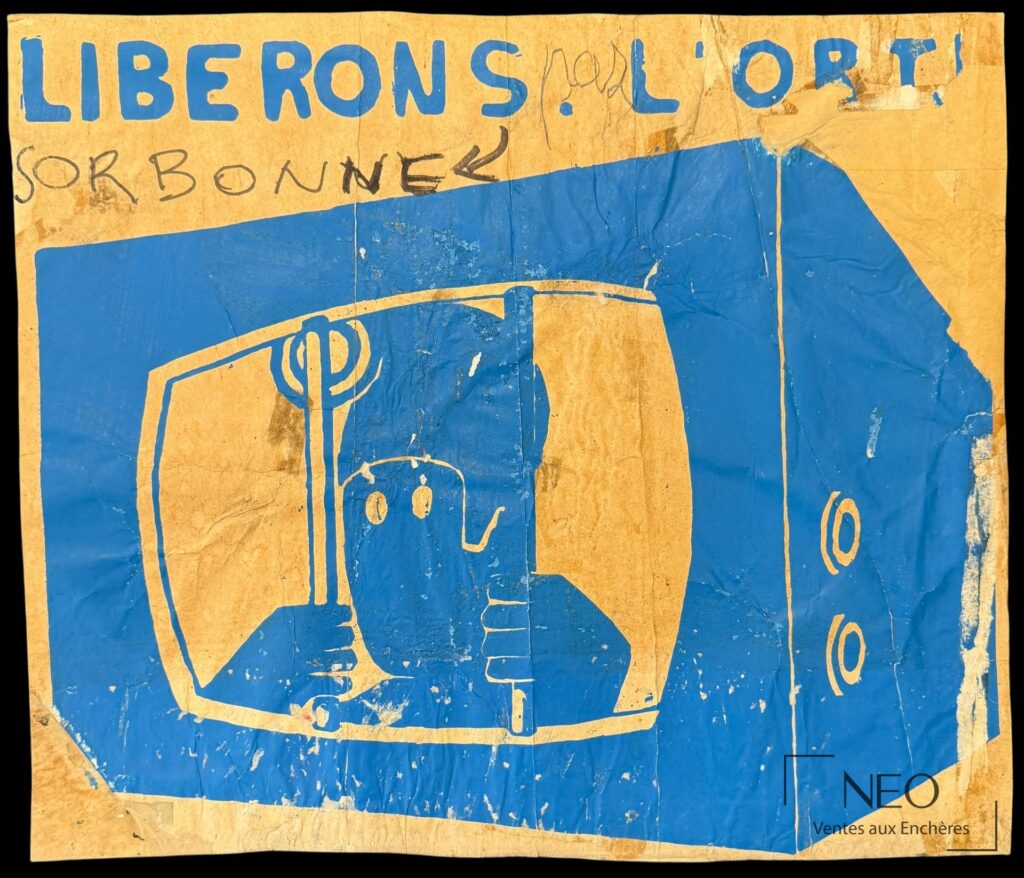 Composition sérigraphiée en bleu et beige titrée LIBERONS L ORT SORBONNE