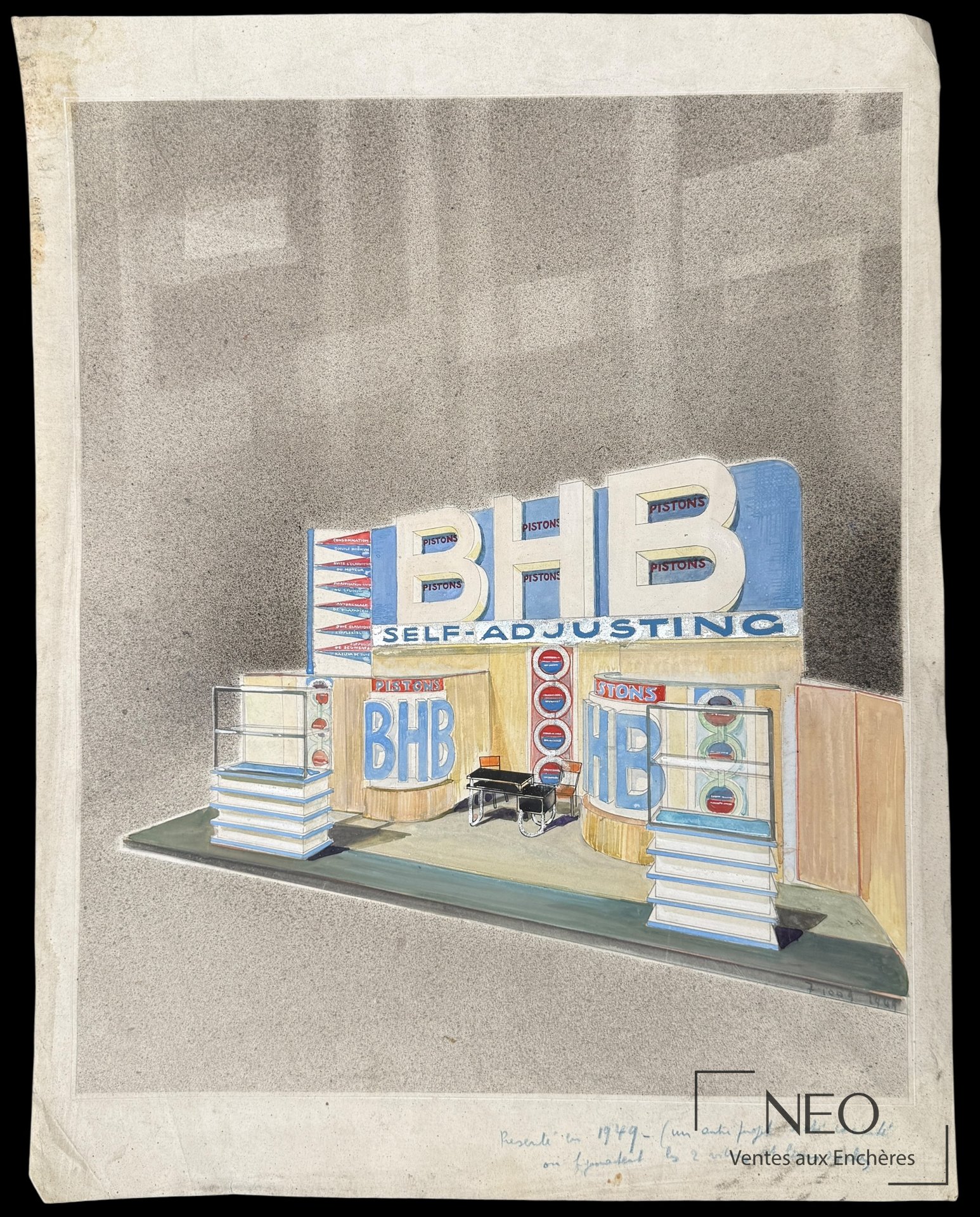 Projet d'enseigne coloré pour B.H.B. self-adjusting aluminium piston sur fond gris