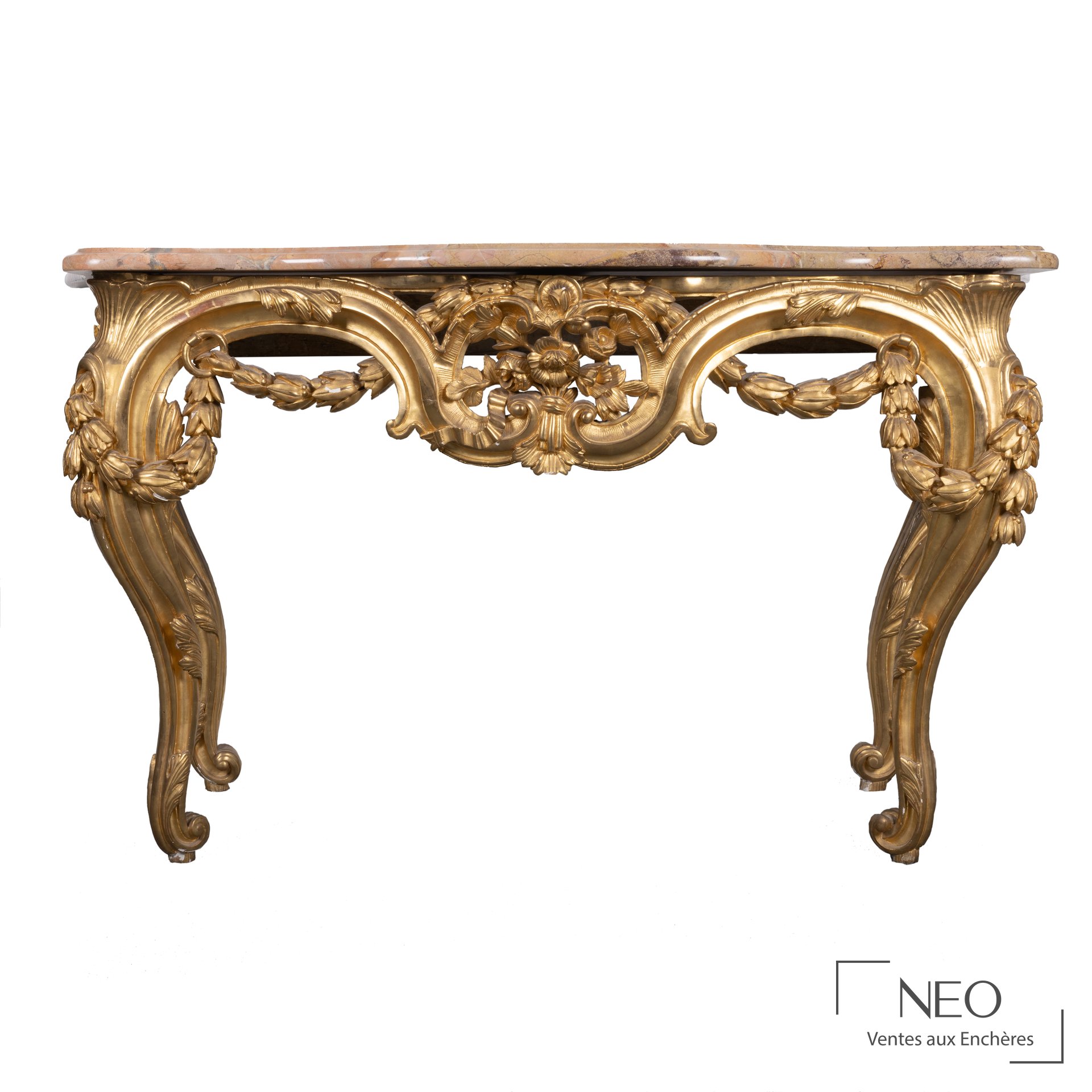 Console Louis XV en bois sculpté et doré avec plateau de marbre
