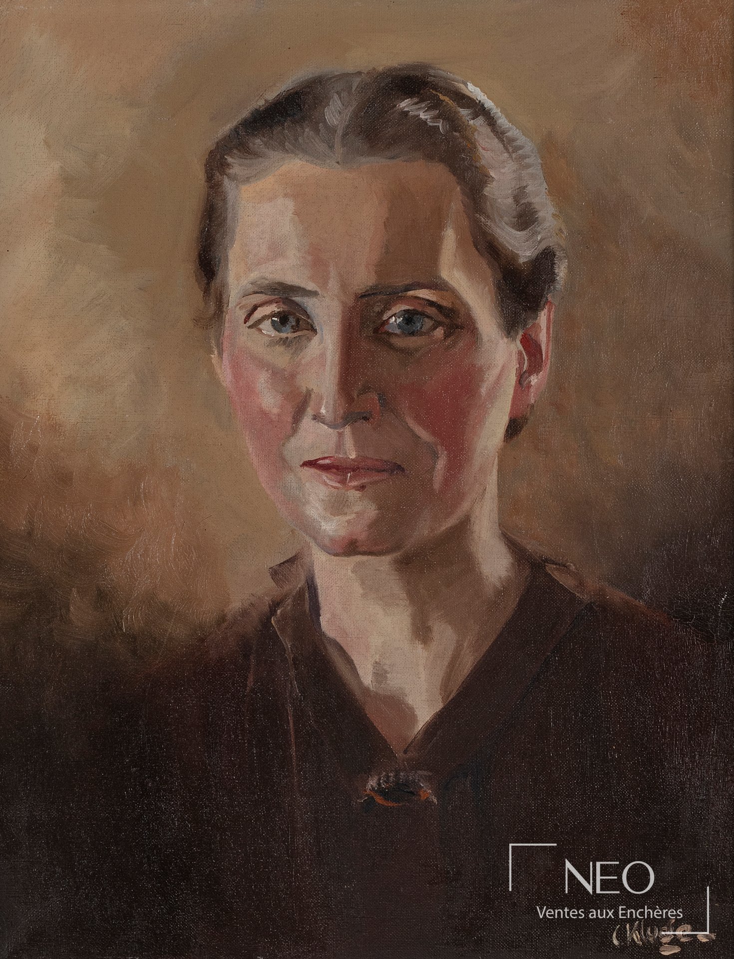 Constantin Kluje, Portrait de femme, huile sur toile