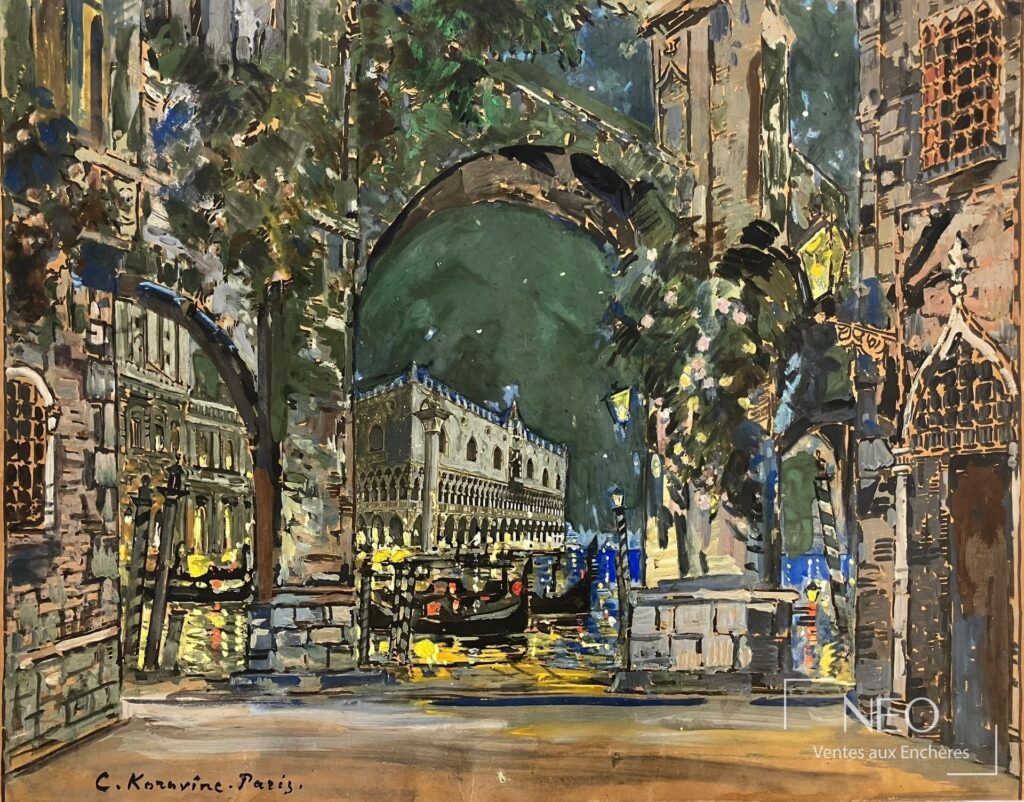 Projet de décor de théâtre de Constantin Korovine représentant une vue du Palais des Doges.