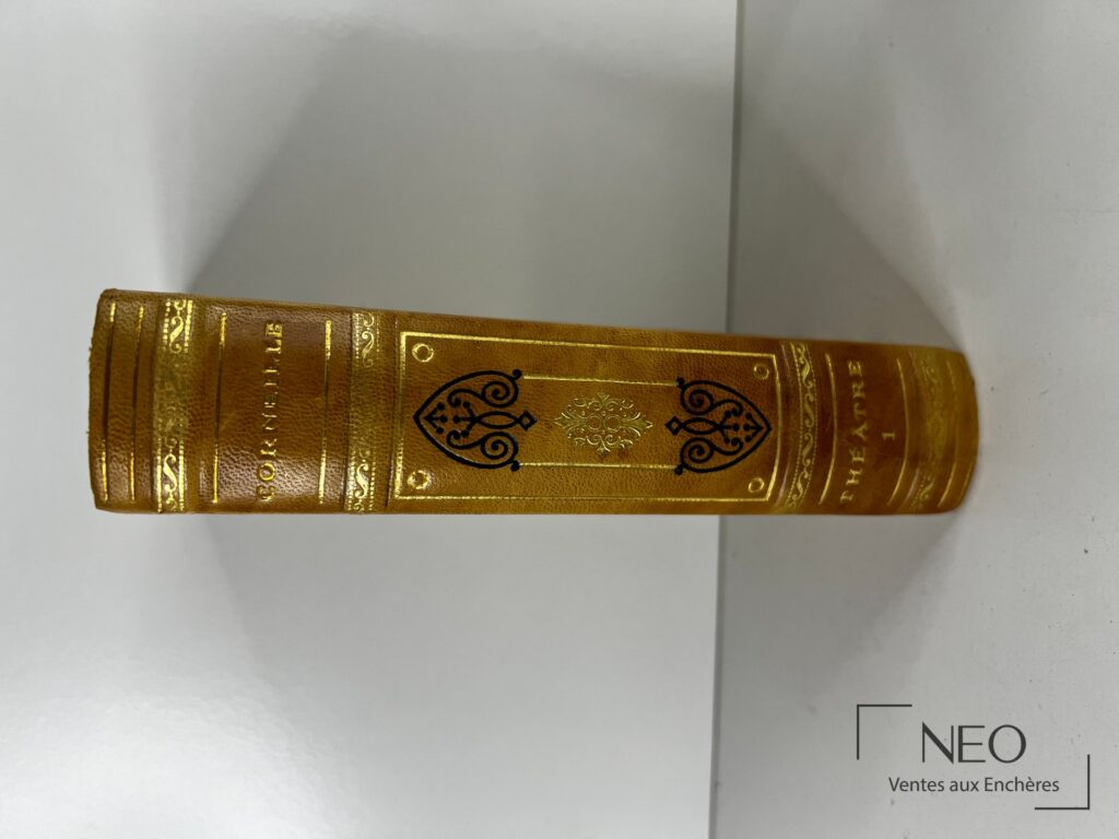 Dos en demi chagrin beige avec nerfs et motifs dorés
