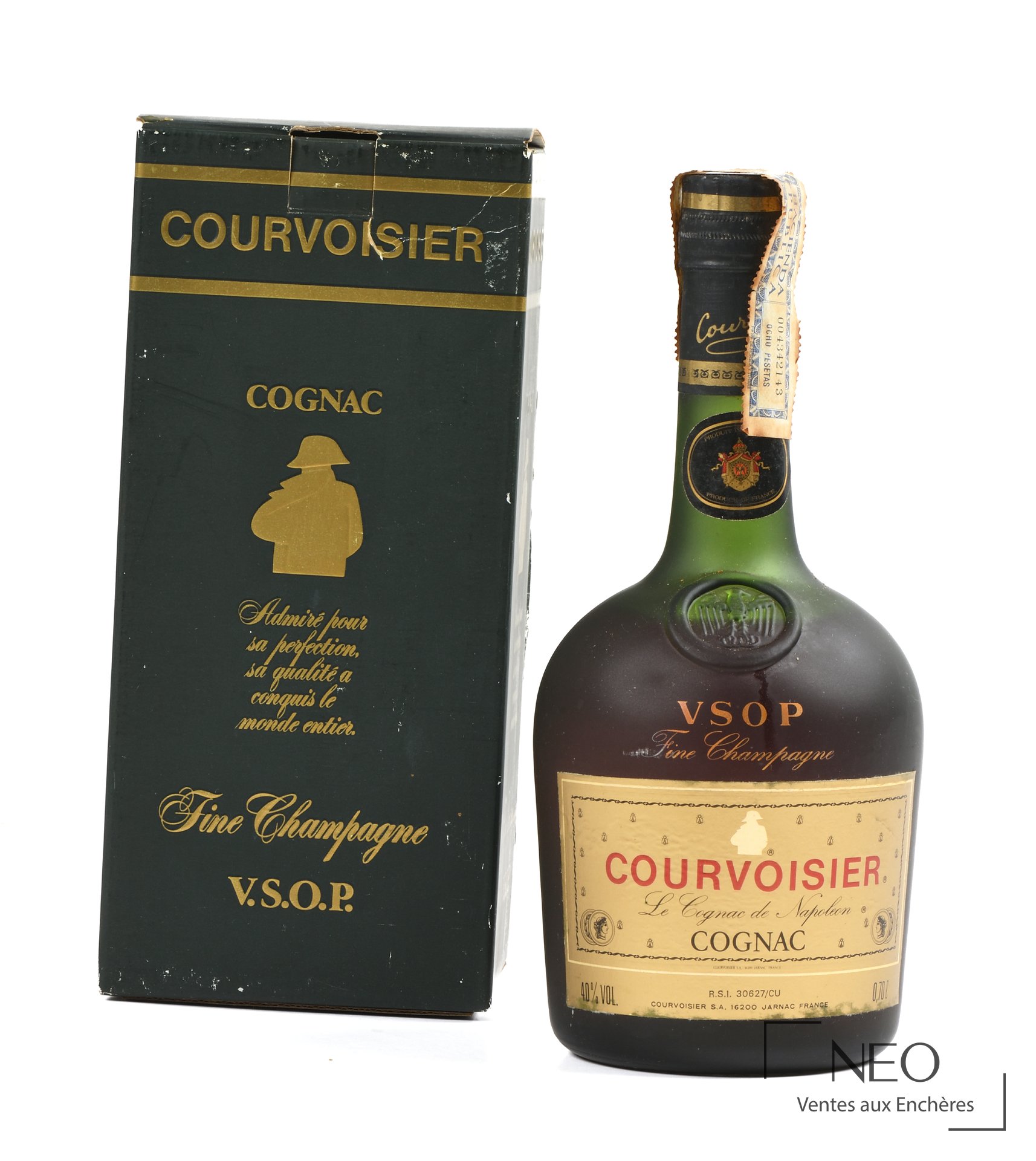 Flasque de cognac Courvoisier Fine Champagne avec sa boîte carton d'origine
