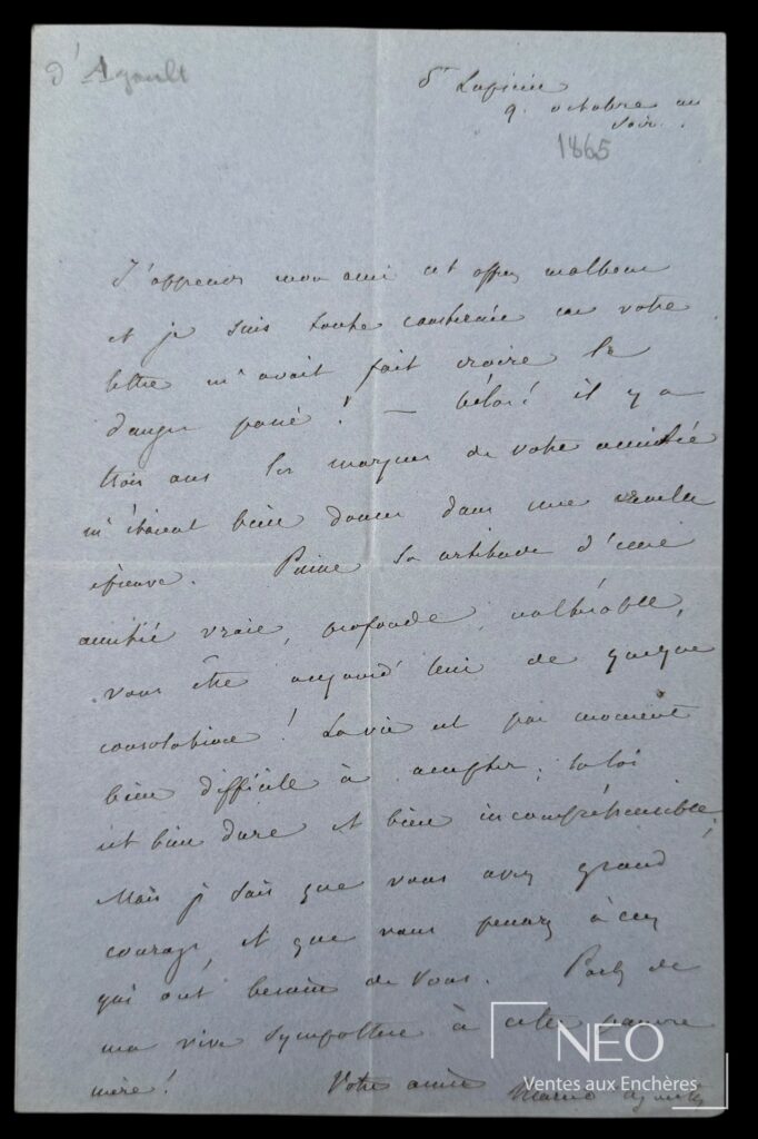 Lettre autographe signée de D'Agoult