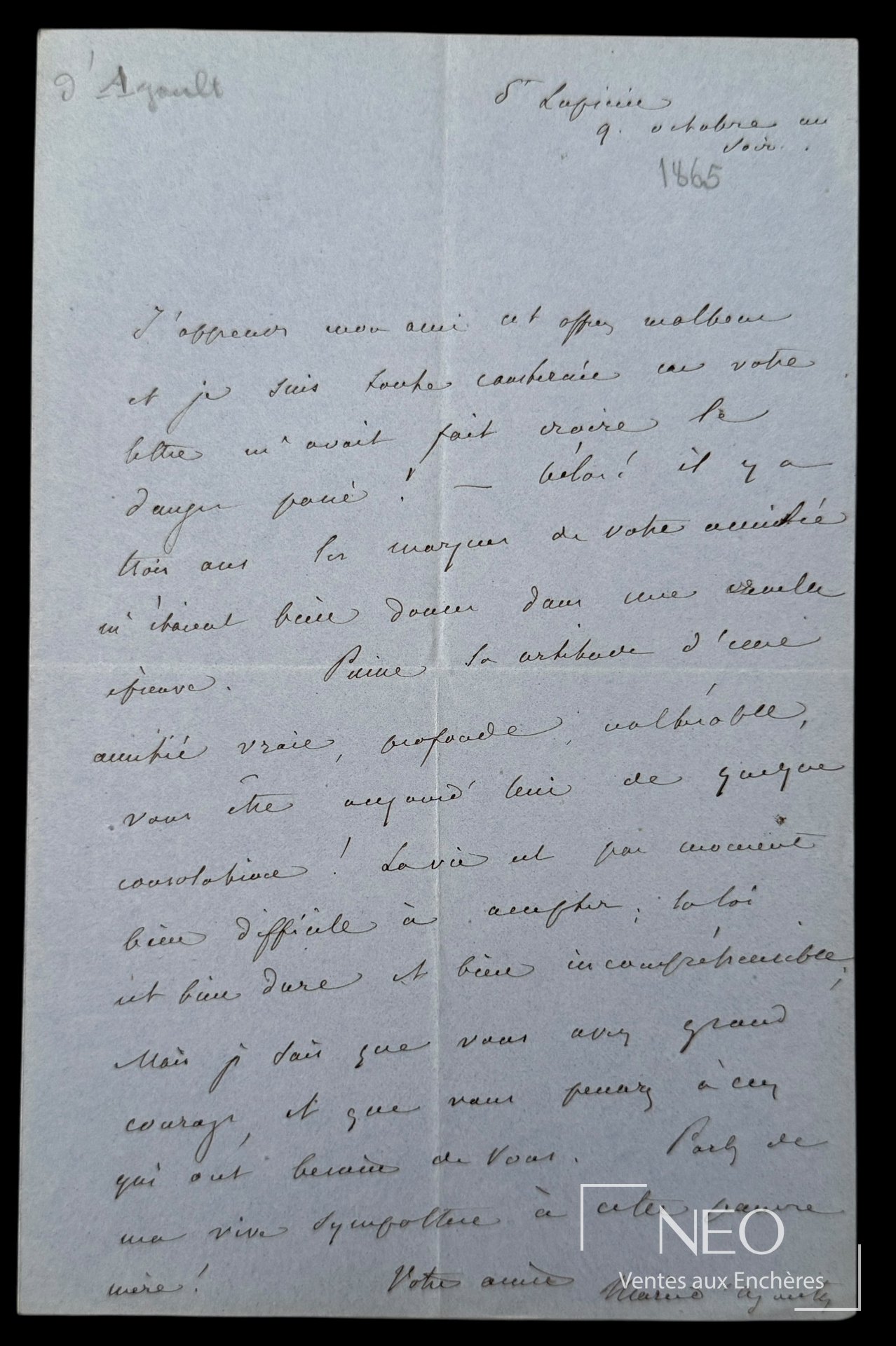 Lettre autographe signée de D'Agoult
