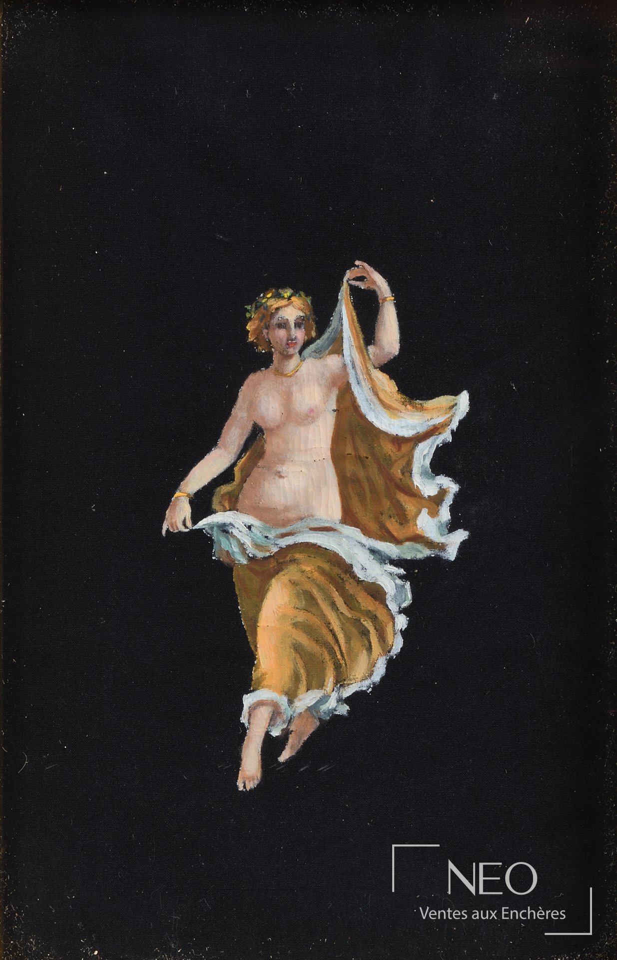 Figure féminine antique peinte en gouache sur fond noir