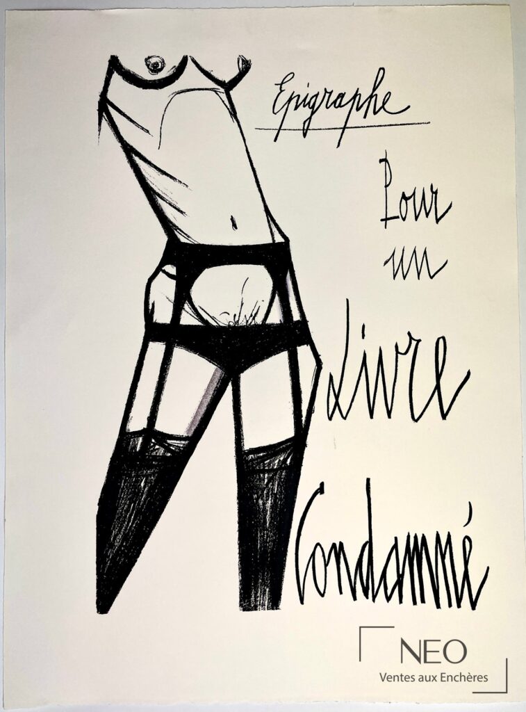 Lithographie de Bernard Buffet avec silhouette stylisée et inscription Epigraphe pour un livre condamné