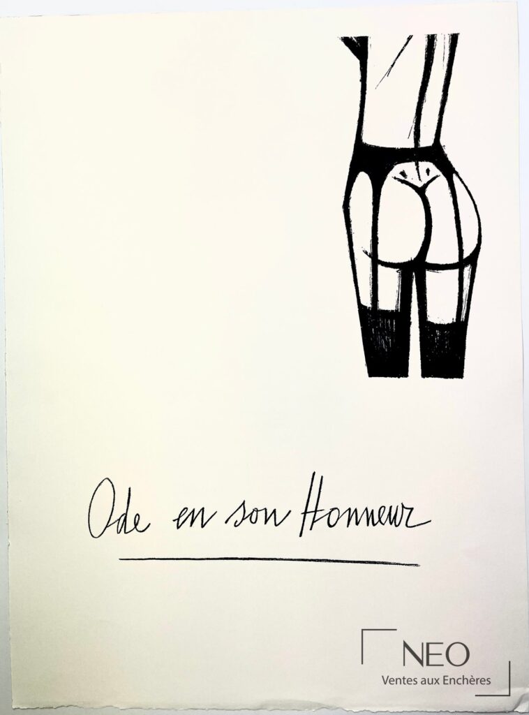 Lithographie Ode en son Honneur d'après Bernard Buffet avec composition noire sur fond clair