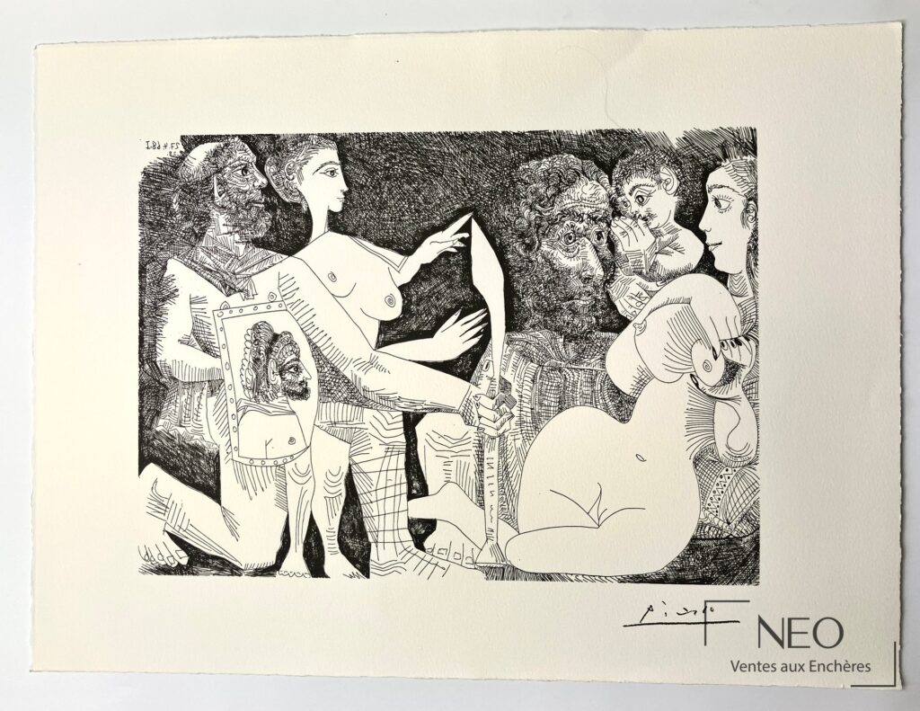 Lithographie de Picasso représentant une composition de figures