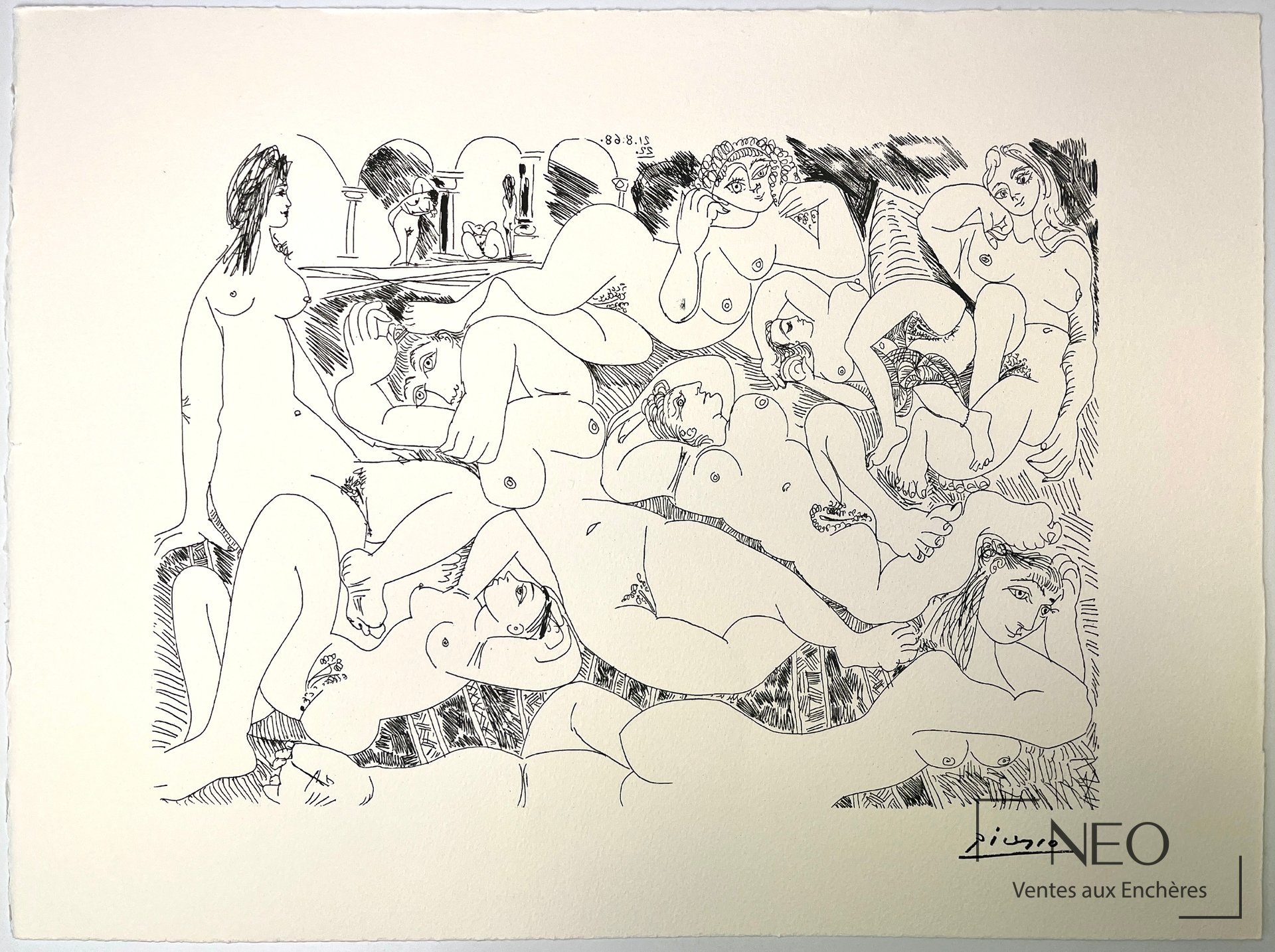 D&rsquo;après Pablo Picasso, Composition 21.8.68.55, lithographie sur papier