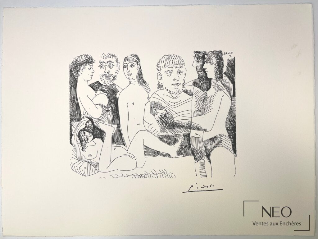 Lithographie de Pablo Picasso représentant plusieurs figures