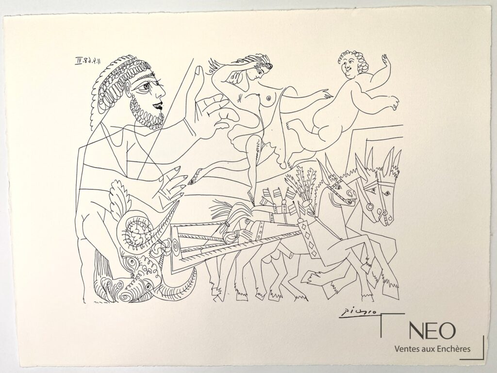 Lithographie de D'après Pablo Picasso représentant une composition linéaire sur papier