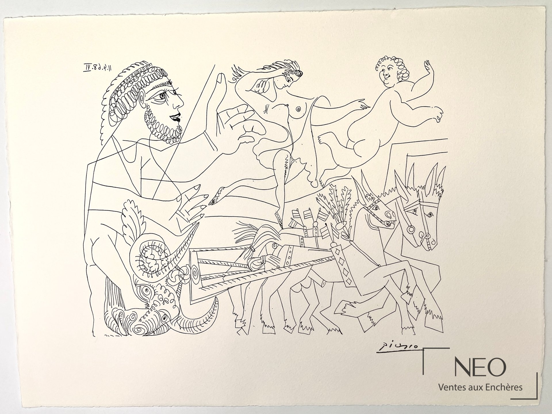 Lithographie de D'après Pablo Picasso représentant une composition linéaire sur papier