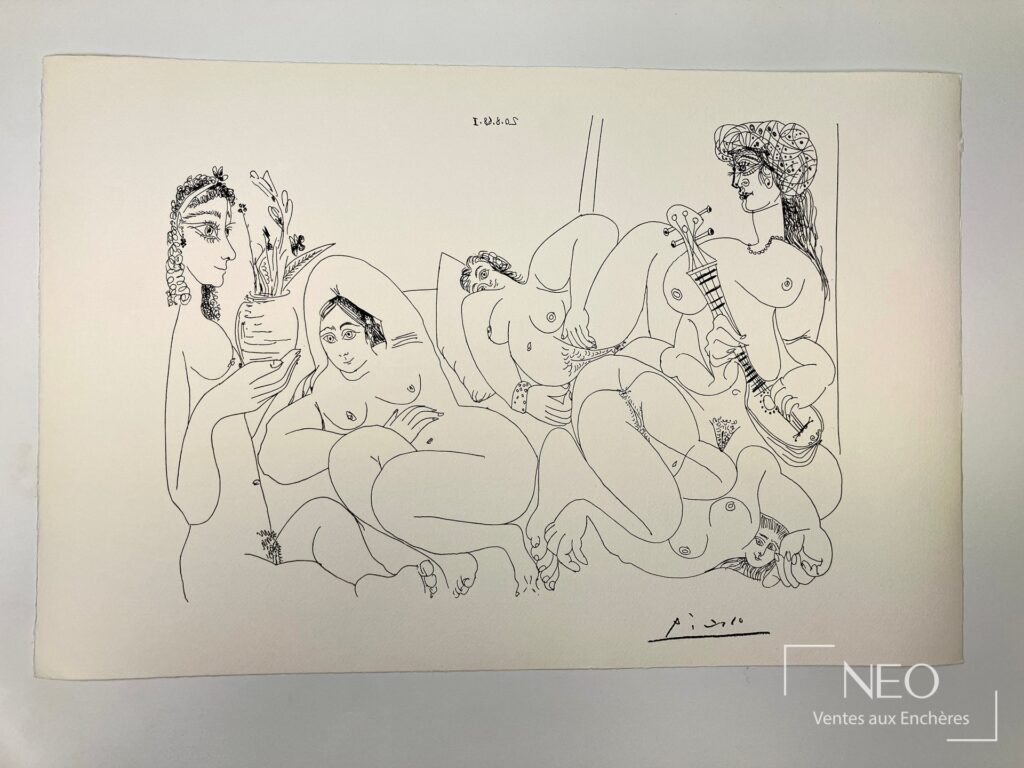 Lithographie d'après Pablo Picasso représentant plusieurs figures nues